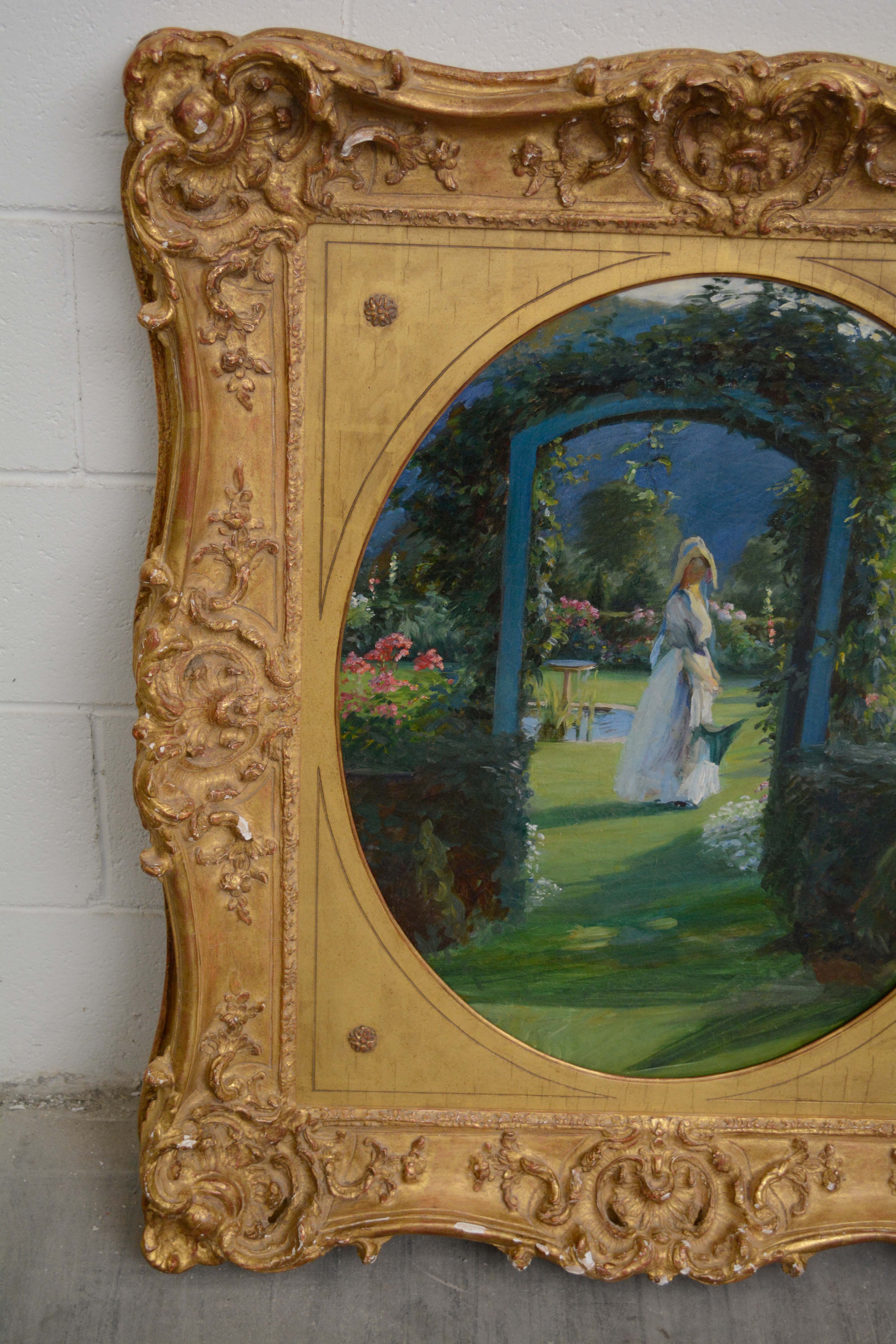 Oil Painting of Woman in a Garden