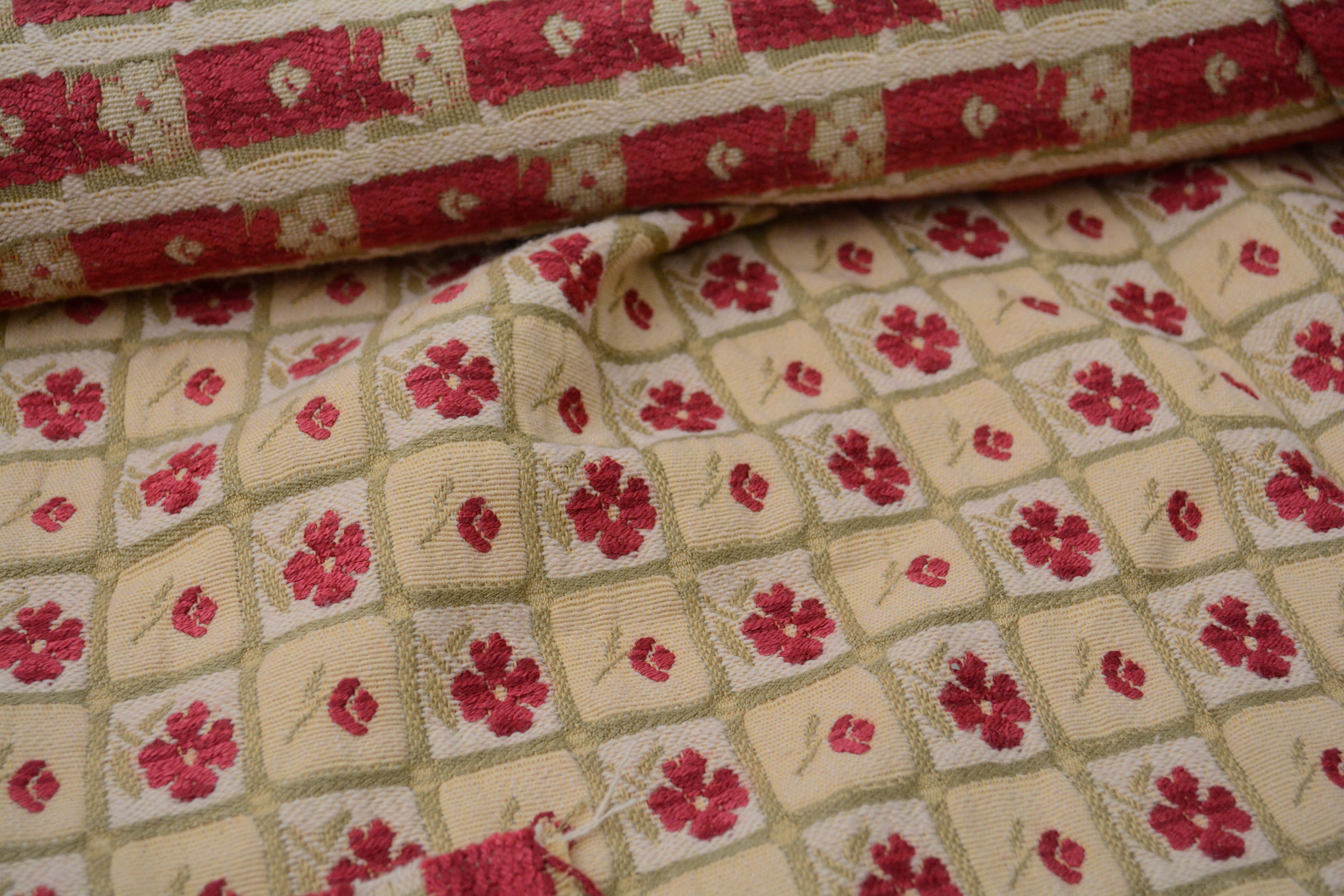 Red, Gold, and Green Embroidered Upholstery Fabric Bolts