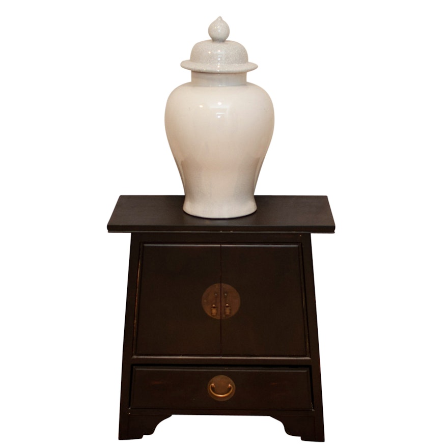 Chinese Style Chest with Chinese Monochrome Lidded Ginger Jar