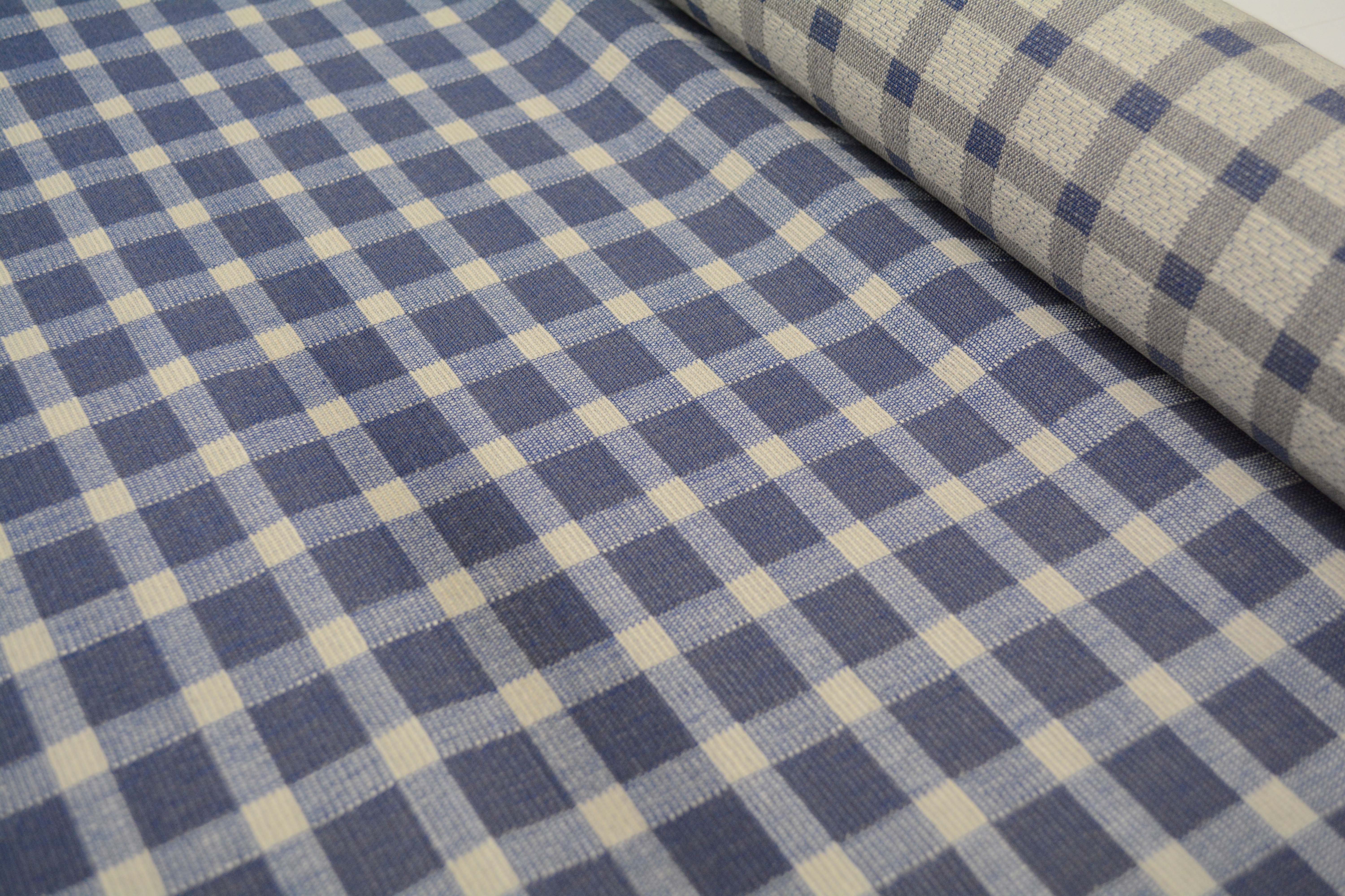 Blue Gingham and Plaid Upholstery Fabric Bolts