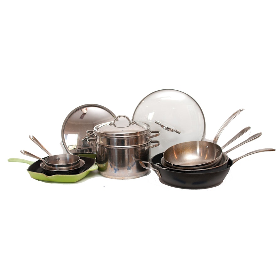 Cookware Including Le Creuset, Steelon and Calphalon