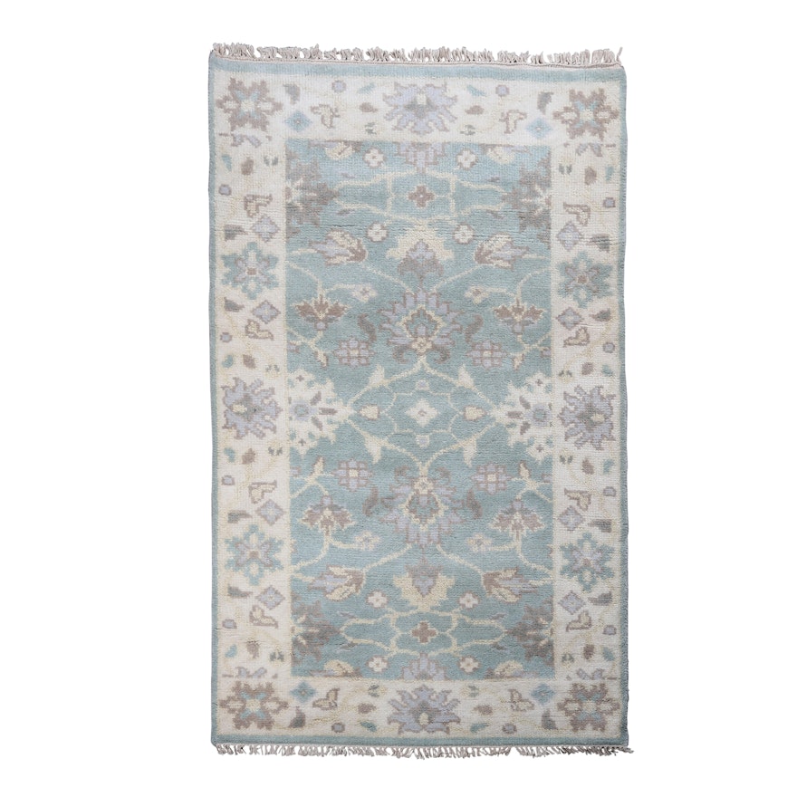 Hand-Knotted Indo-Oushak Wool Rug