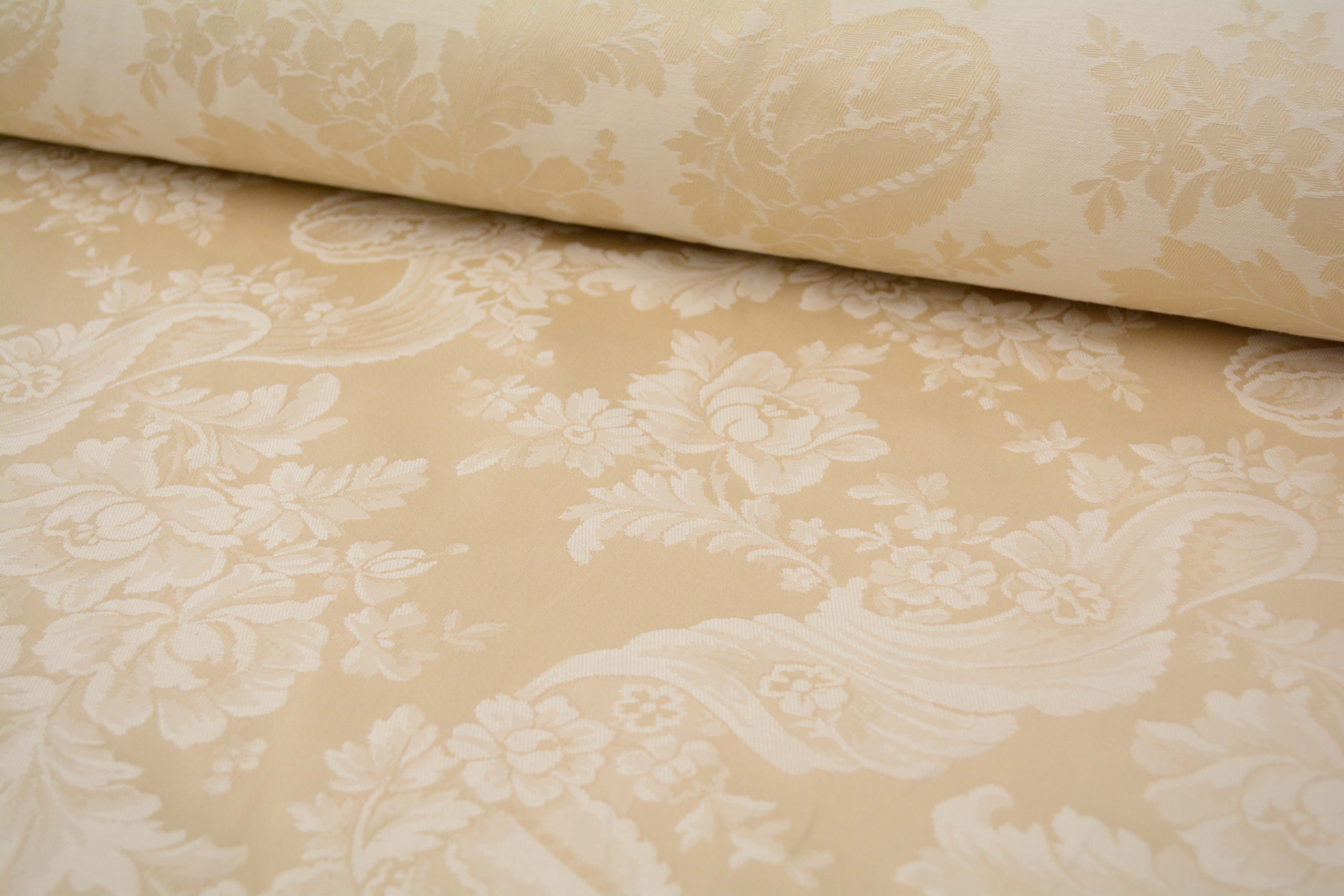 Cream and Gold Colored Upholstery Fabric Bolts
