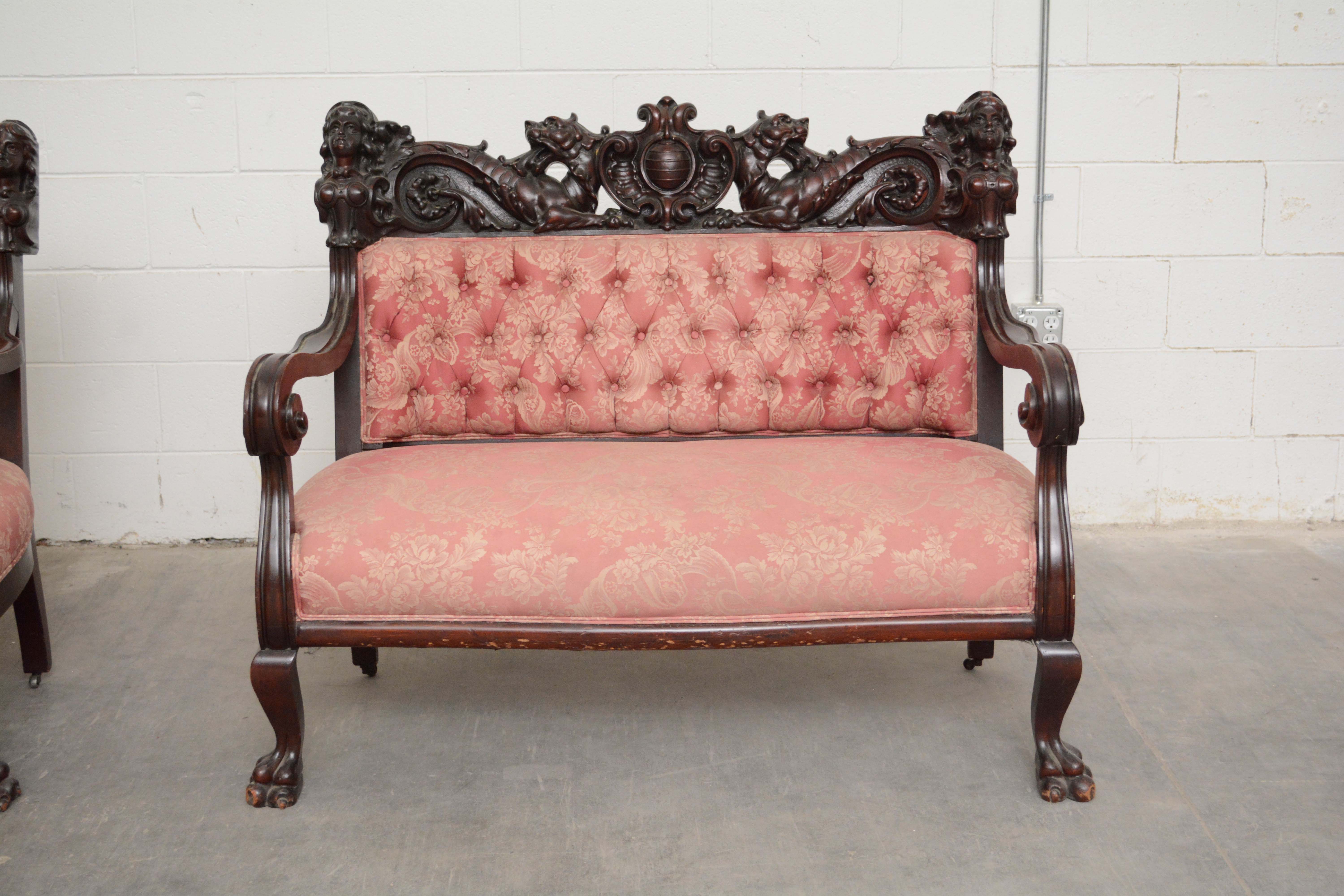 S. Karpen & Bros. Three Piece Renaissance Revival Mahogany Parlor Set