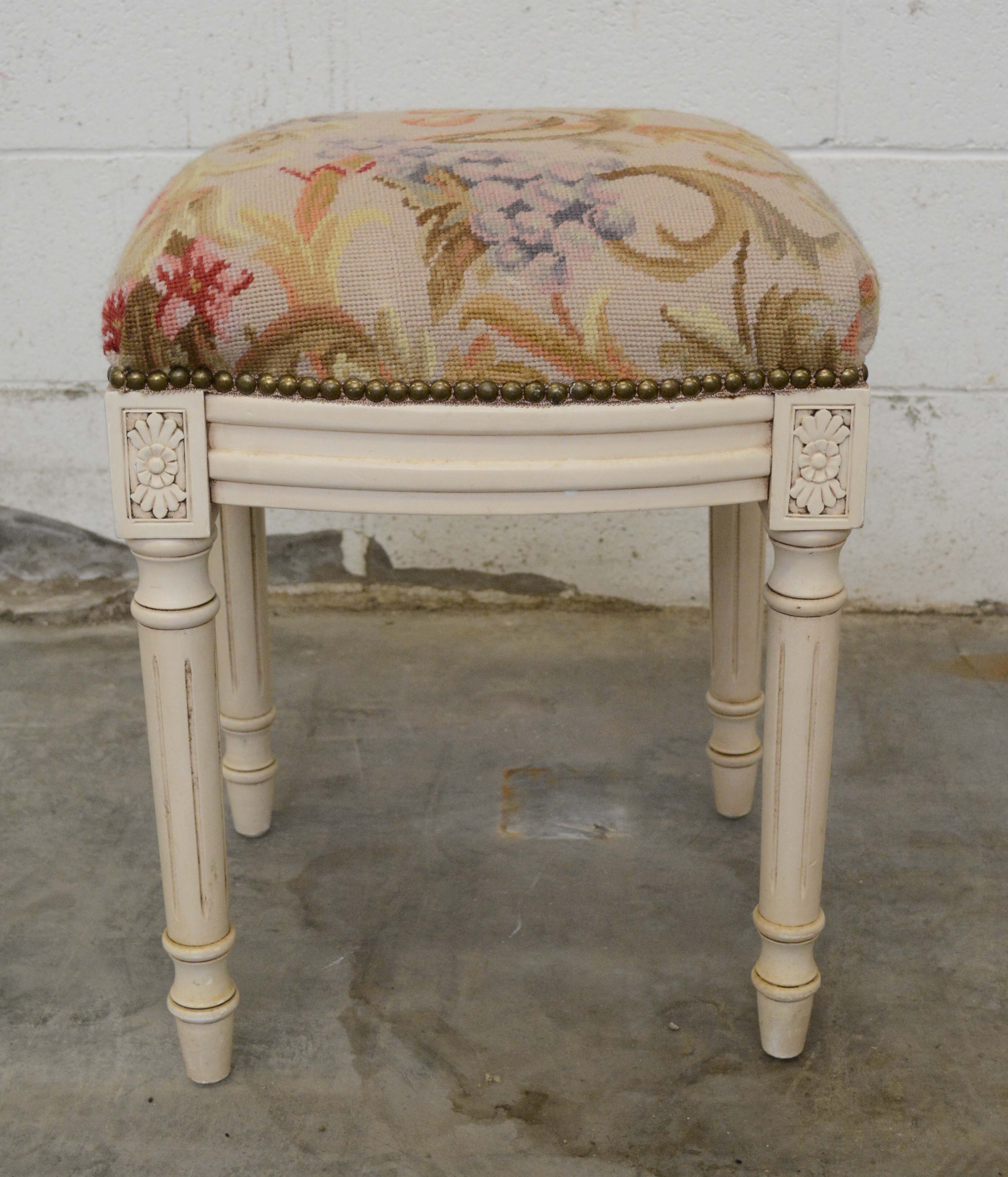 French Neoclassical Style Painted Wood Side Chair and Stools, 20th Century