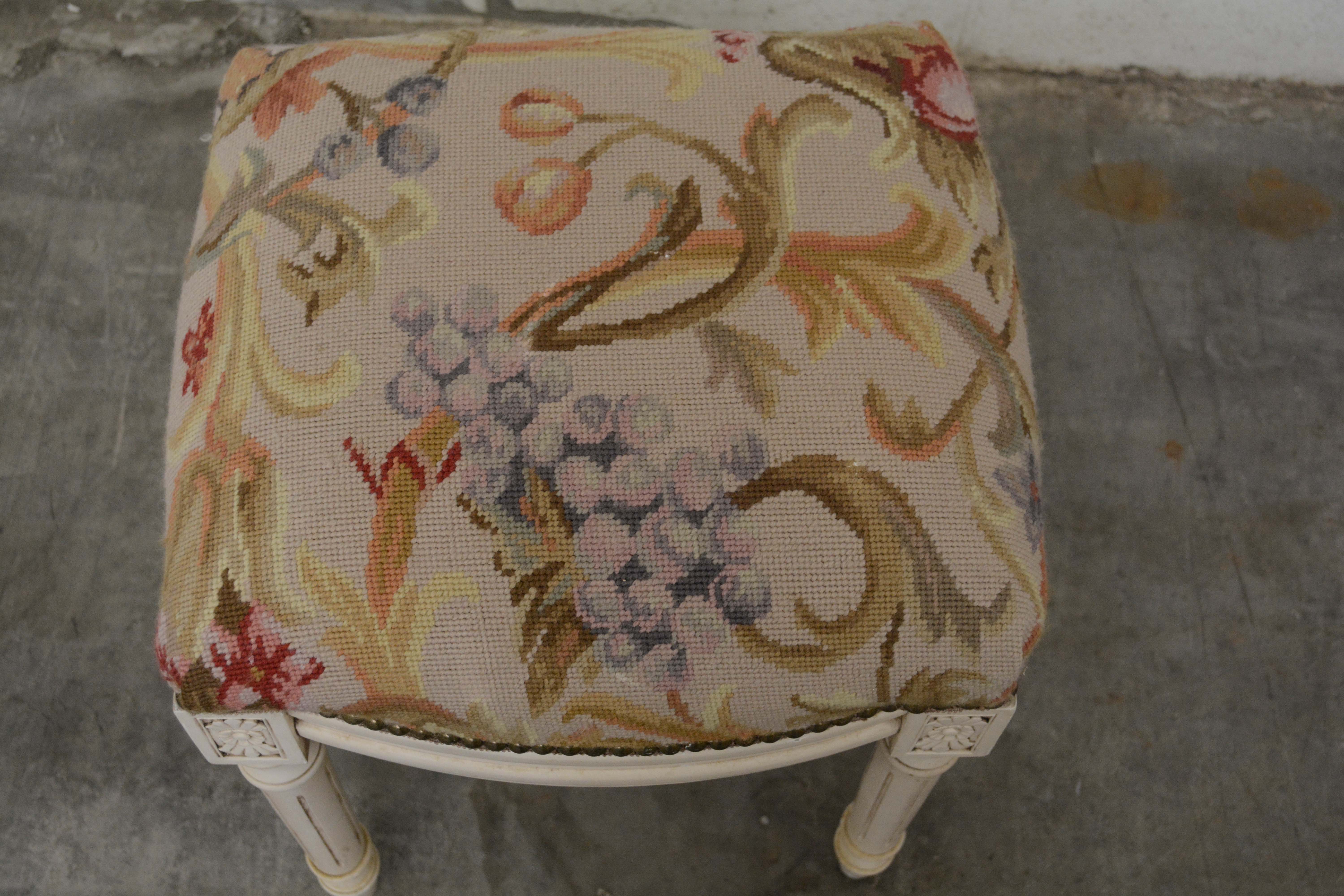 French Neoclassical Style Painted Wood Side Chair and Stools, 20th Century