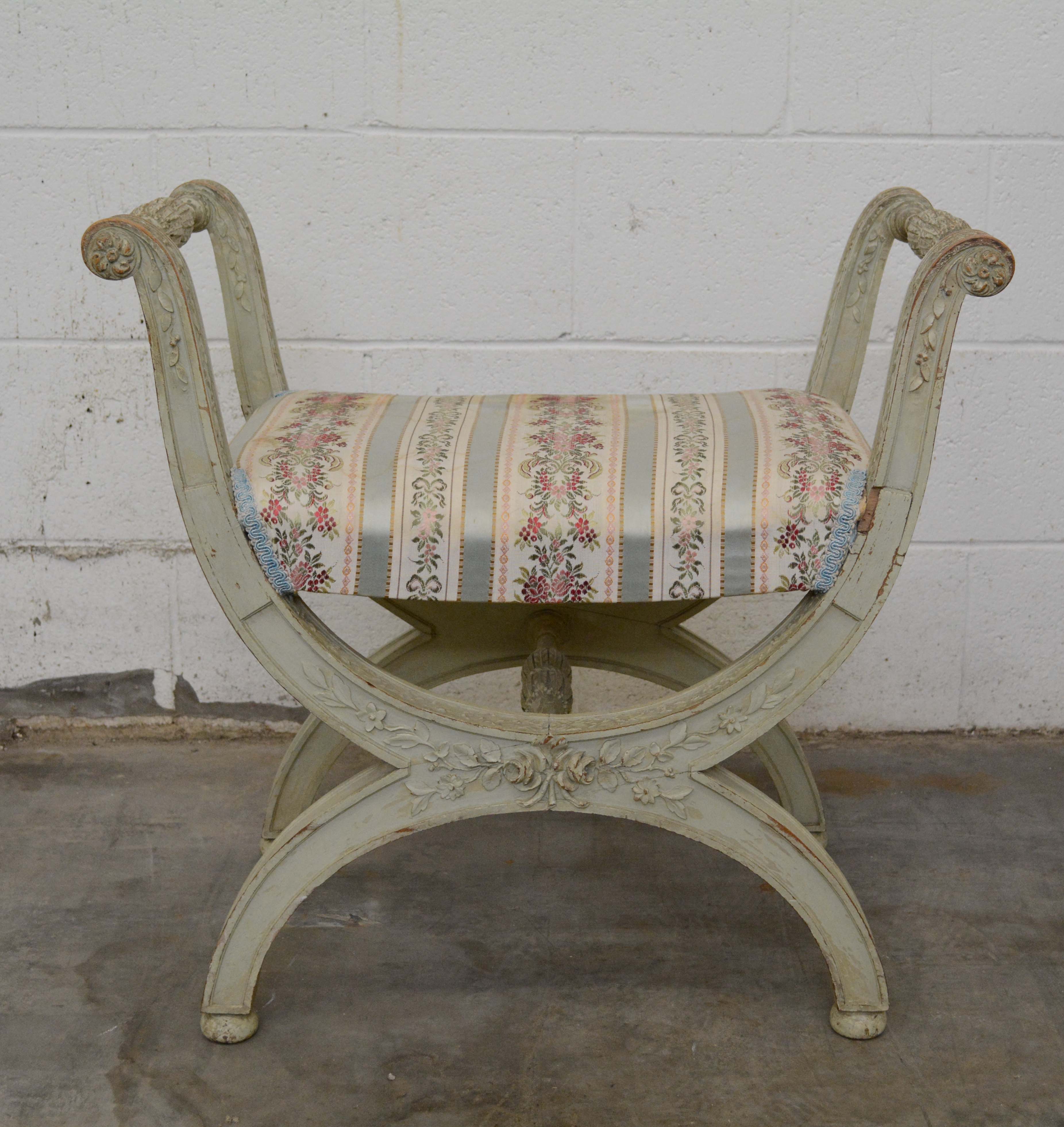 French Neoclassical Style Painted Wood Side Chair and Stools, 20th Century