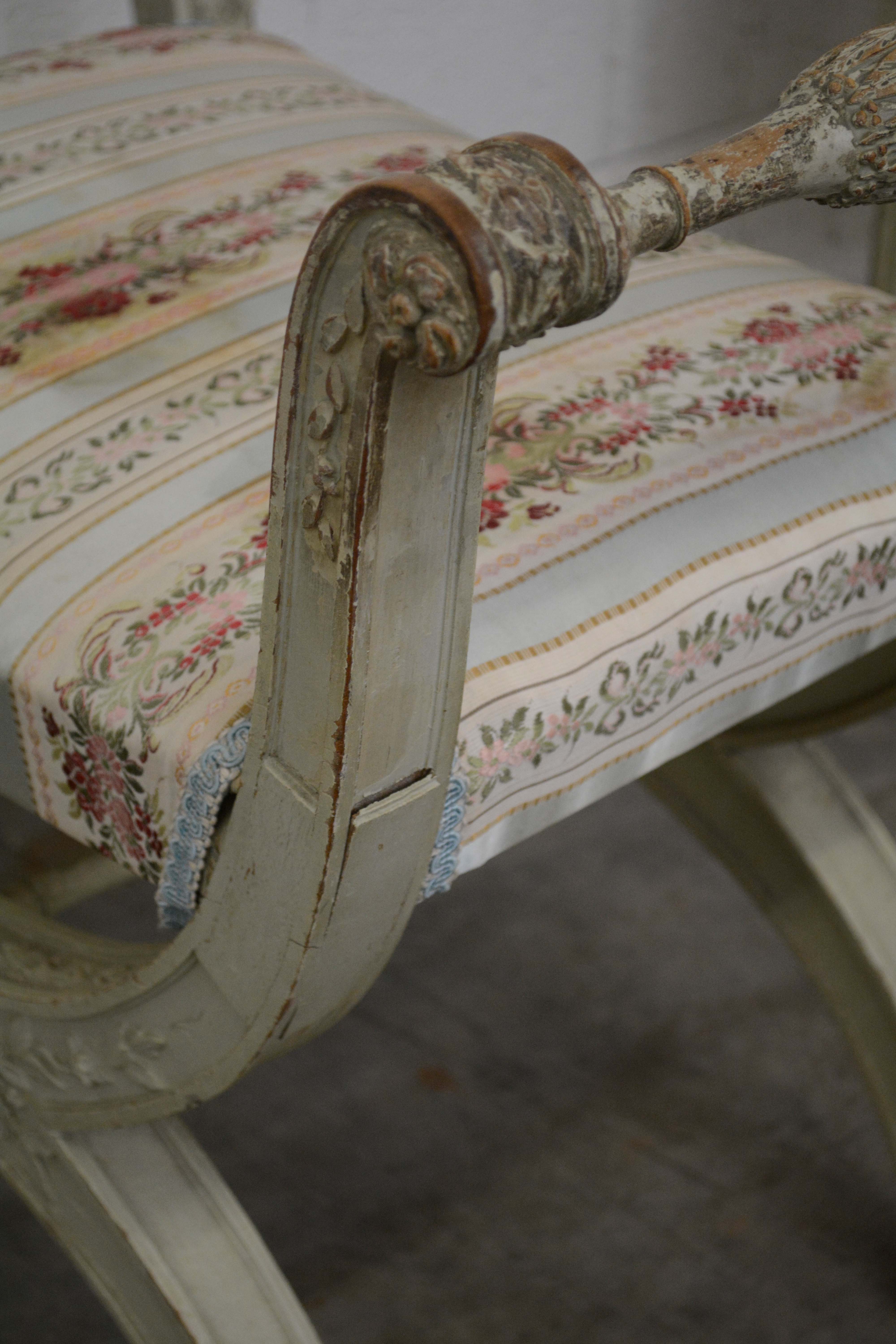French Neoclassical Style Painted Wood Side Chair and Stools, 20th Century