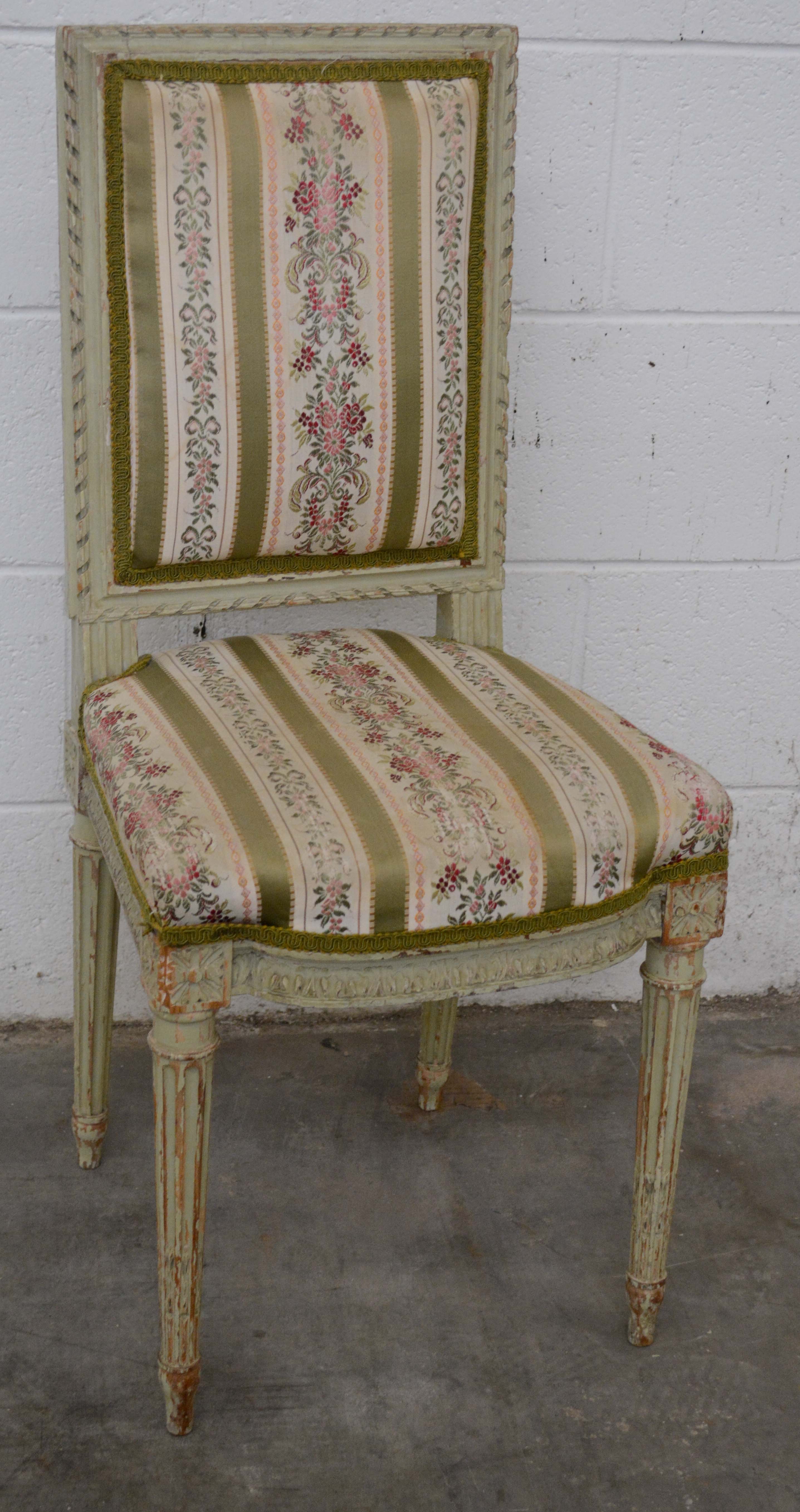 French Neoclassical Style Painted Wood Side Chair and Stools, 20th Century