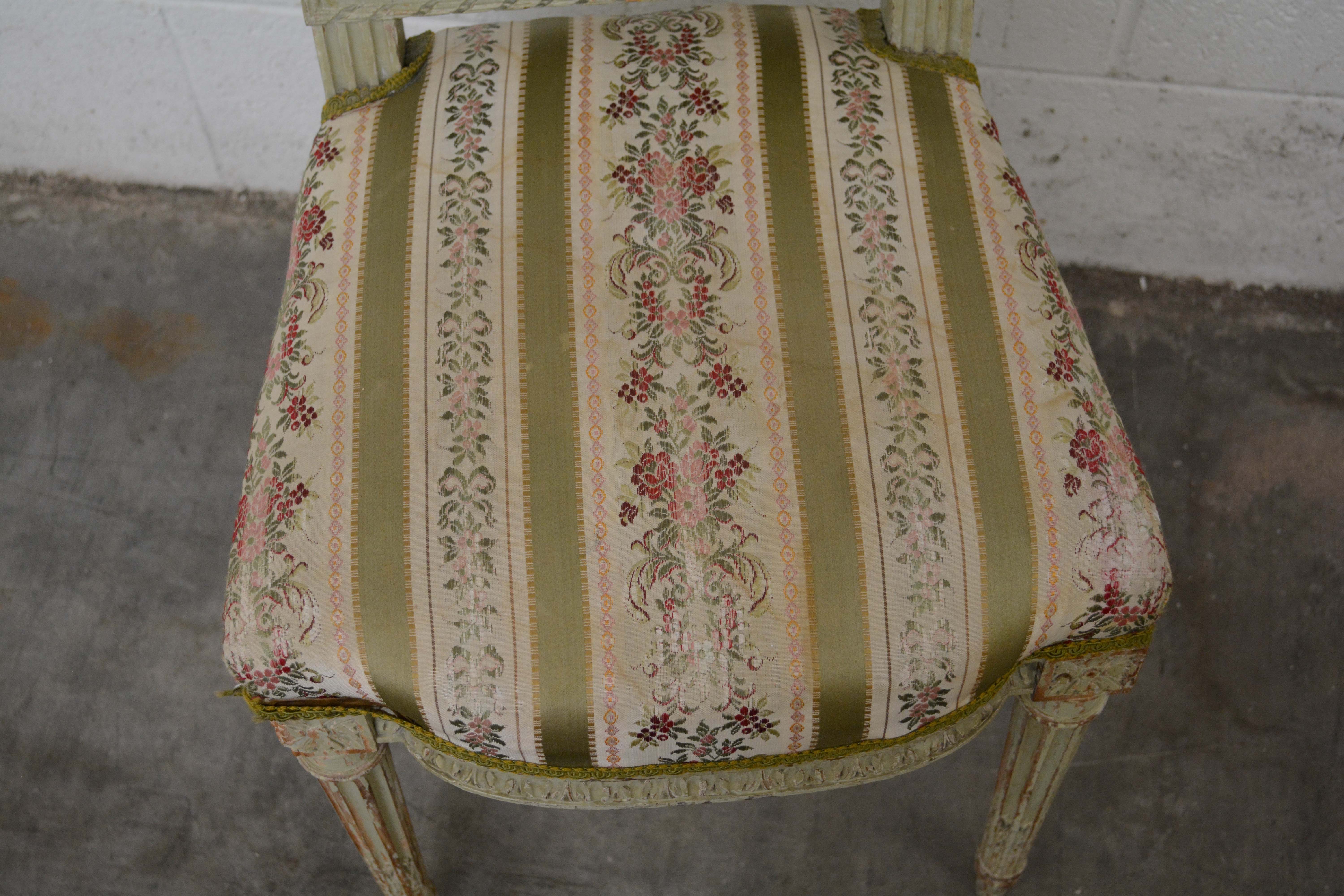 French Neoclassical Style Painted Wood Side Chair and Stools, 20th Century