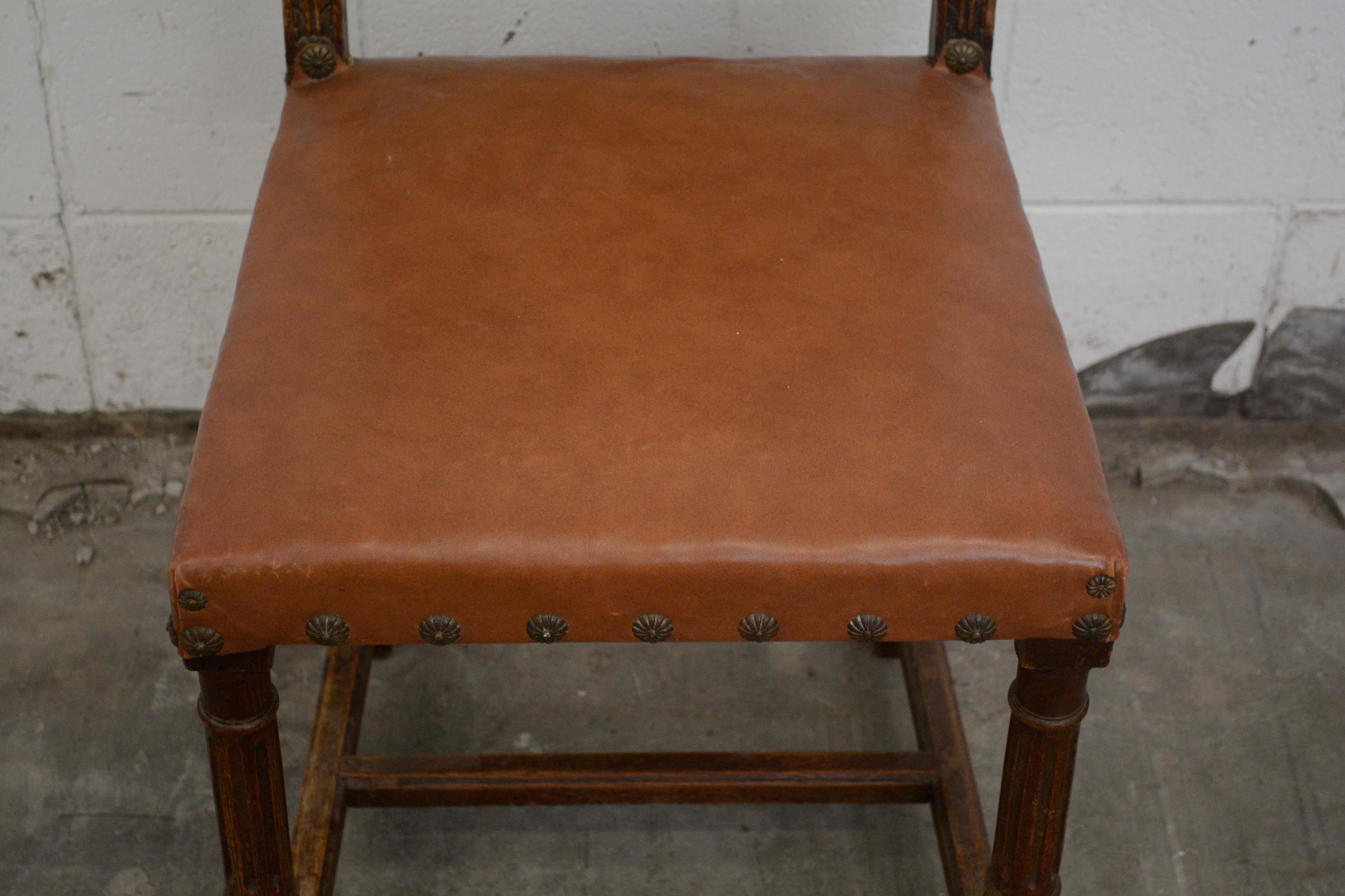 Renaissance Revival Style Oak Frame Vinyl Side Chairs, Mid-20th Century