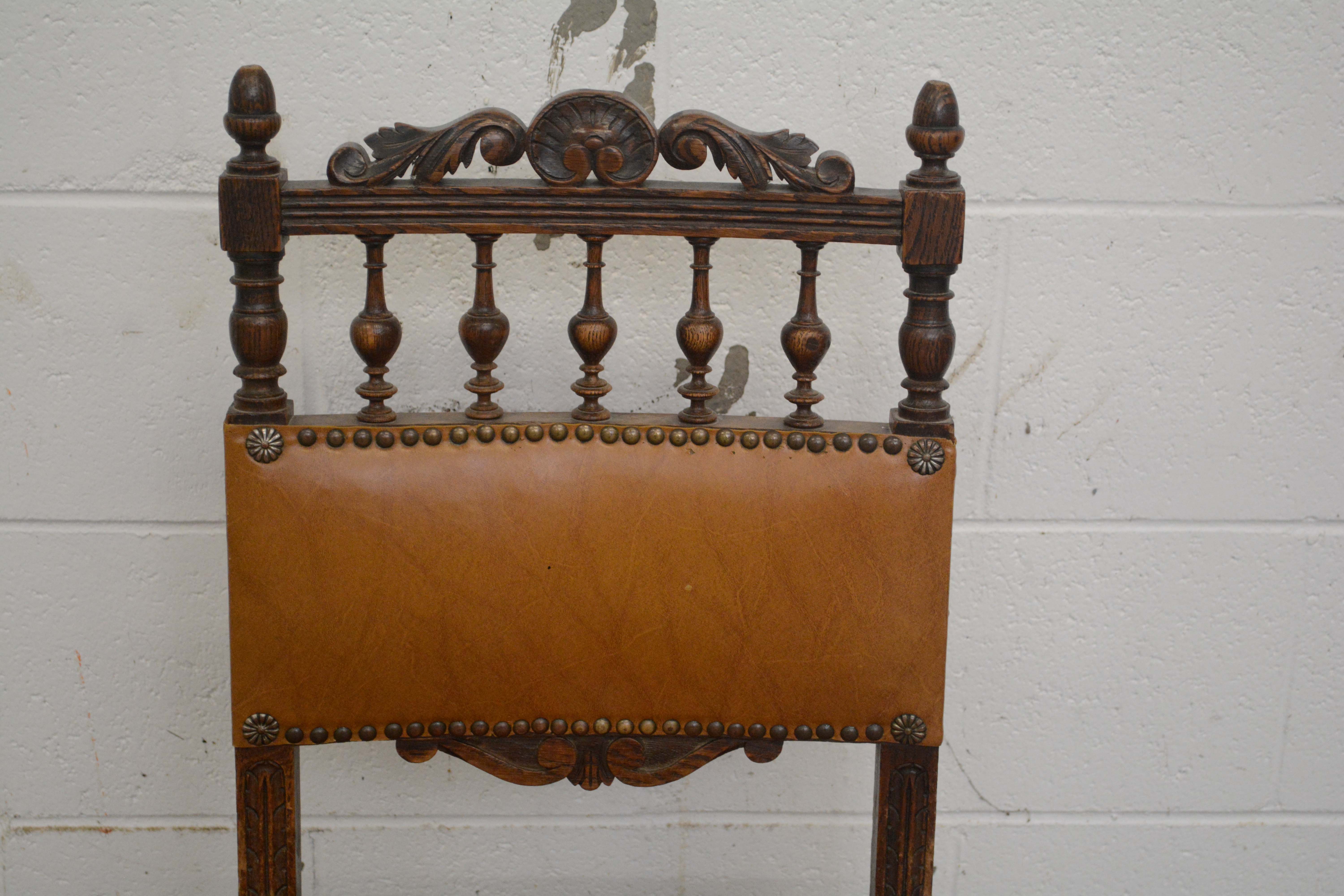 Renaissance Revival Style Oak Frame Vinyl Side Chairs, Mid-20th Century
