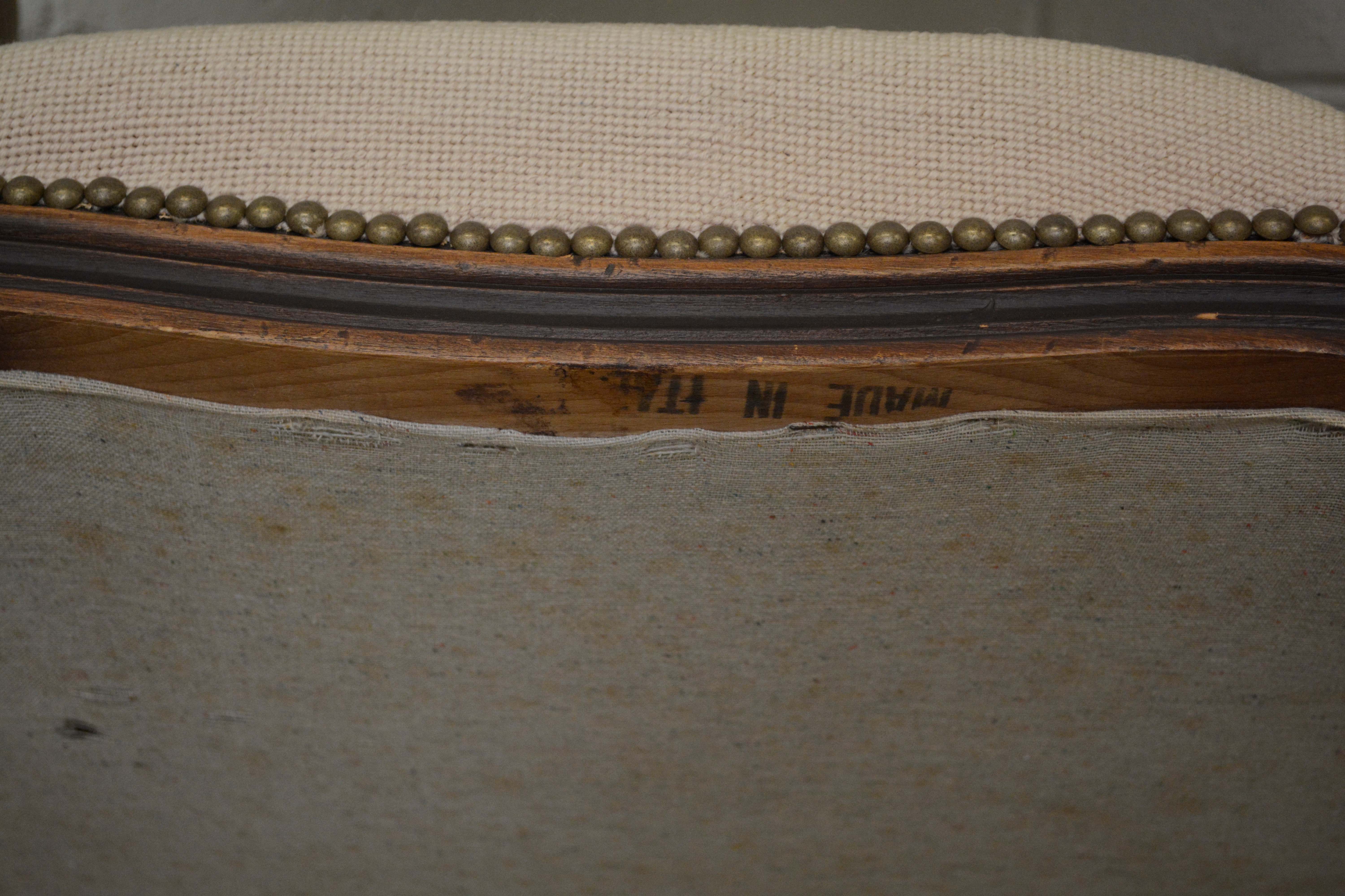 French Provincial Style Walnut Frame Upholstered Fauteuil Pair, 20th Century