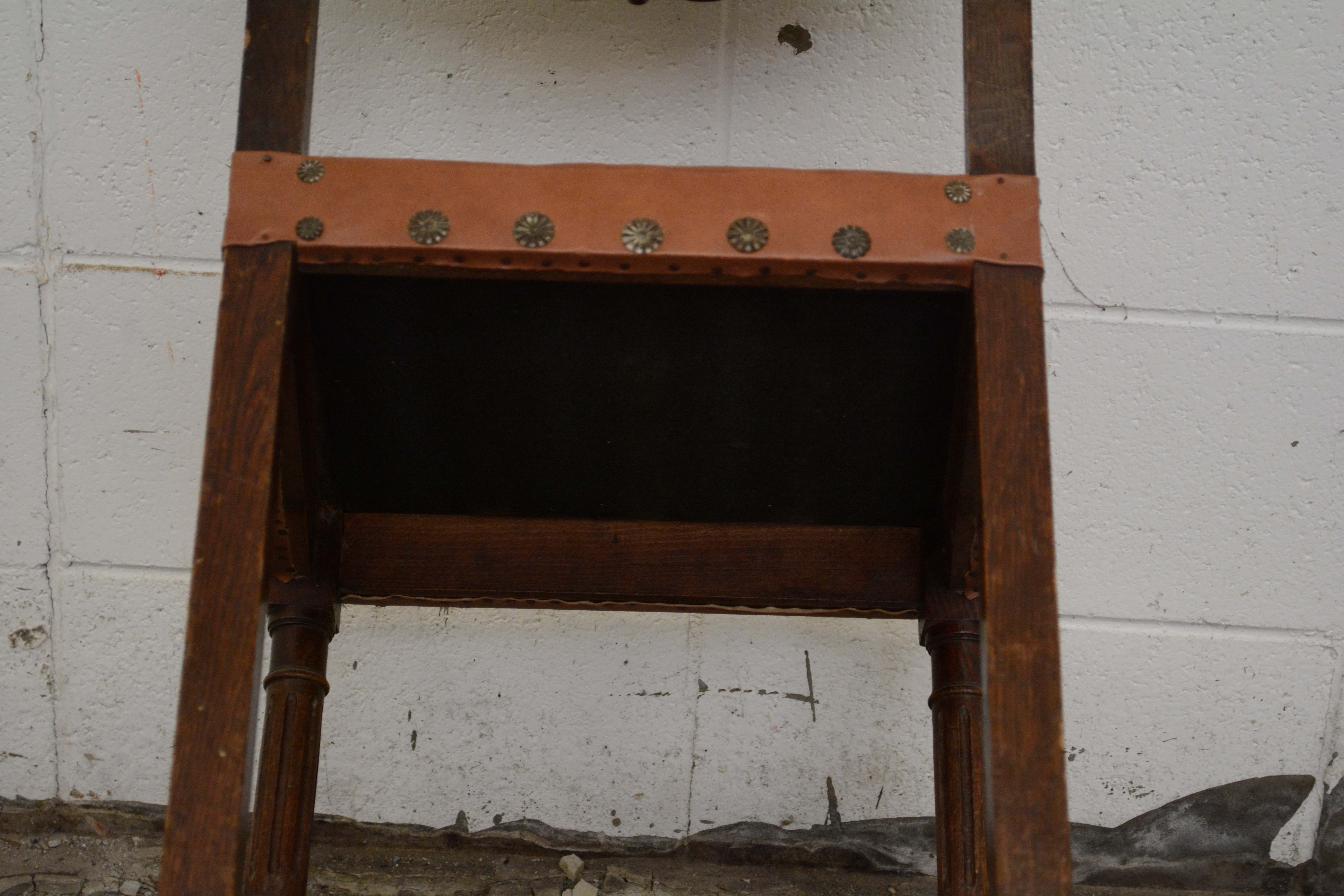 Renaissance Revival Style Oak Frame Vinyl Side Chairs, Mid-20th Century