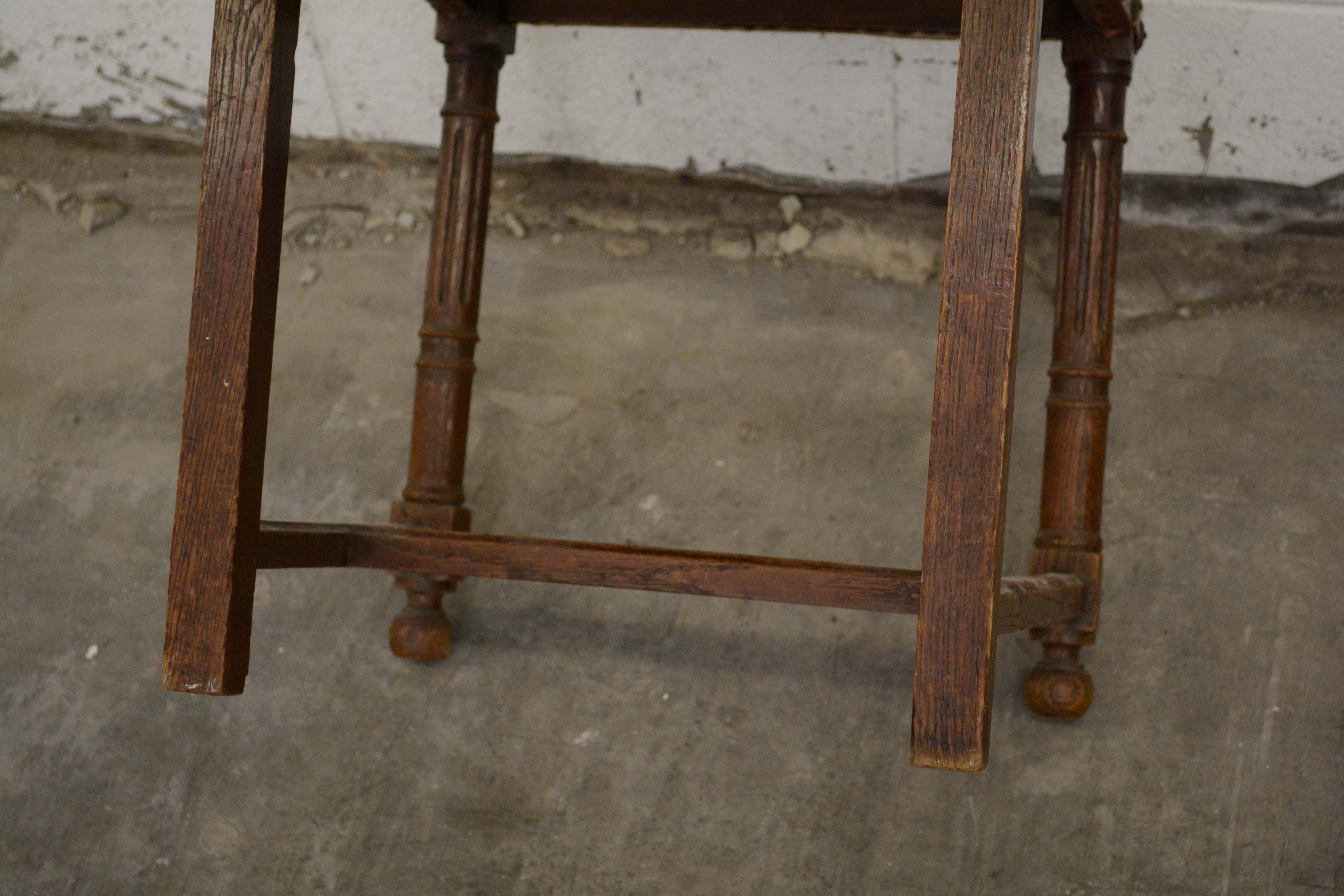 Renaissance Revival Style Oak Frame Vinyl Side Chairs, Mid-20th Century