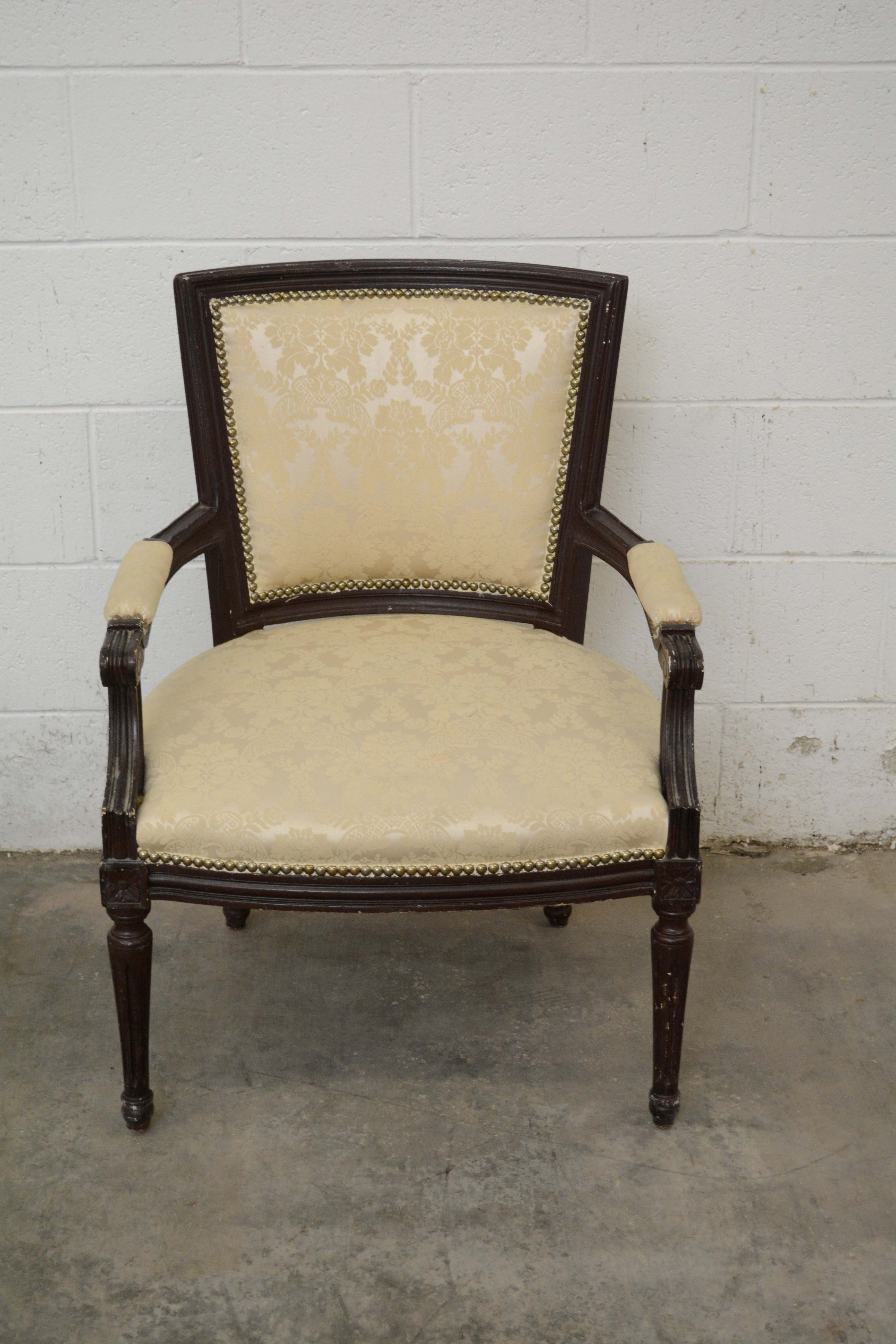 Federal Style Painted Wood Frame Upholstered Armchairs, 20th Century