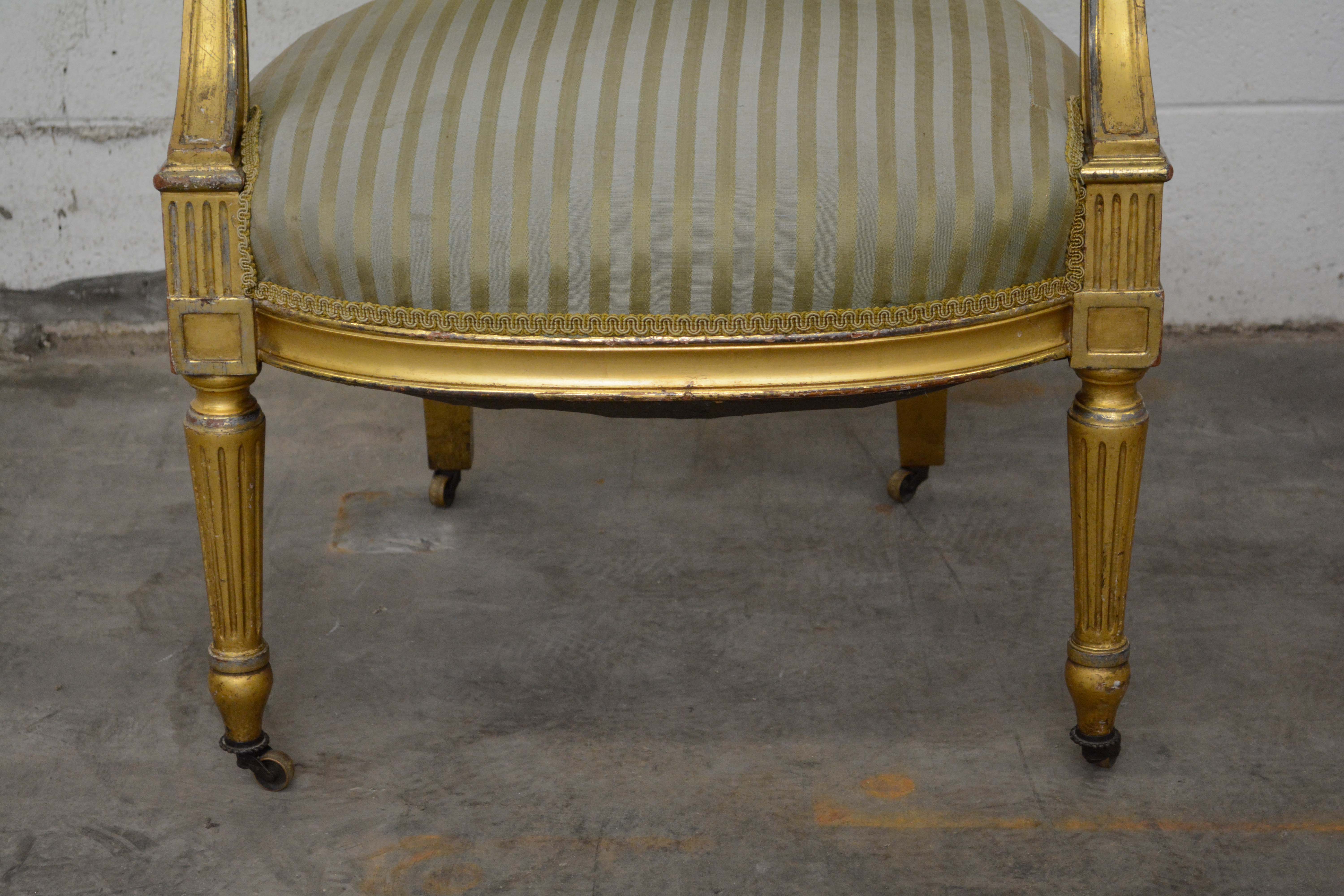 Louis XVI Style Giltwood Fauteuil and Side Chair, Late 19th/Early 20th Century