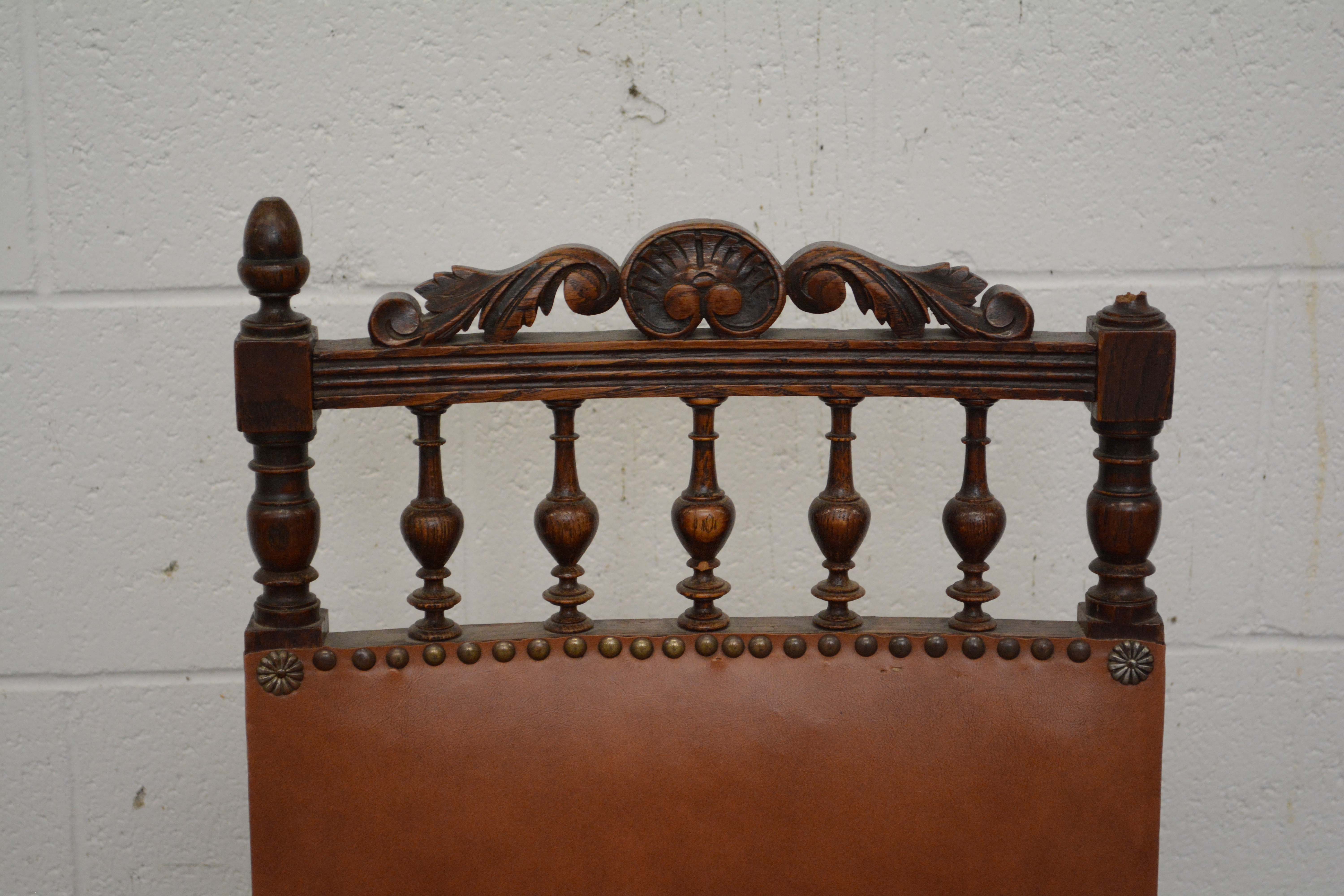 Renaissance Revival Style Oak Frame Vinyl Side Chairs, Mid-20th Century