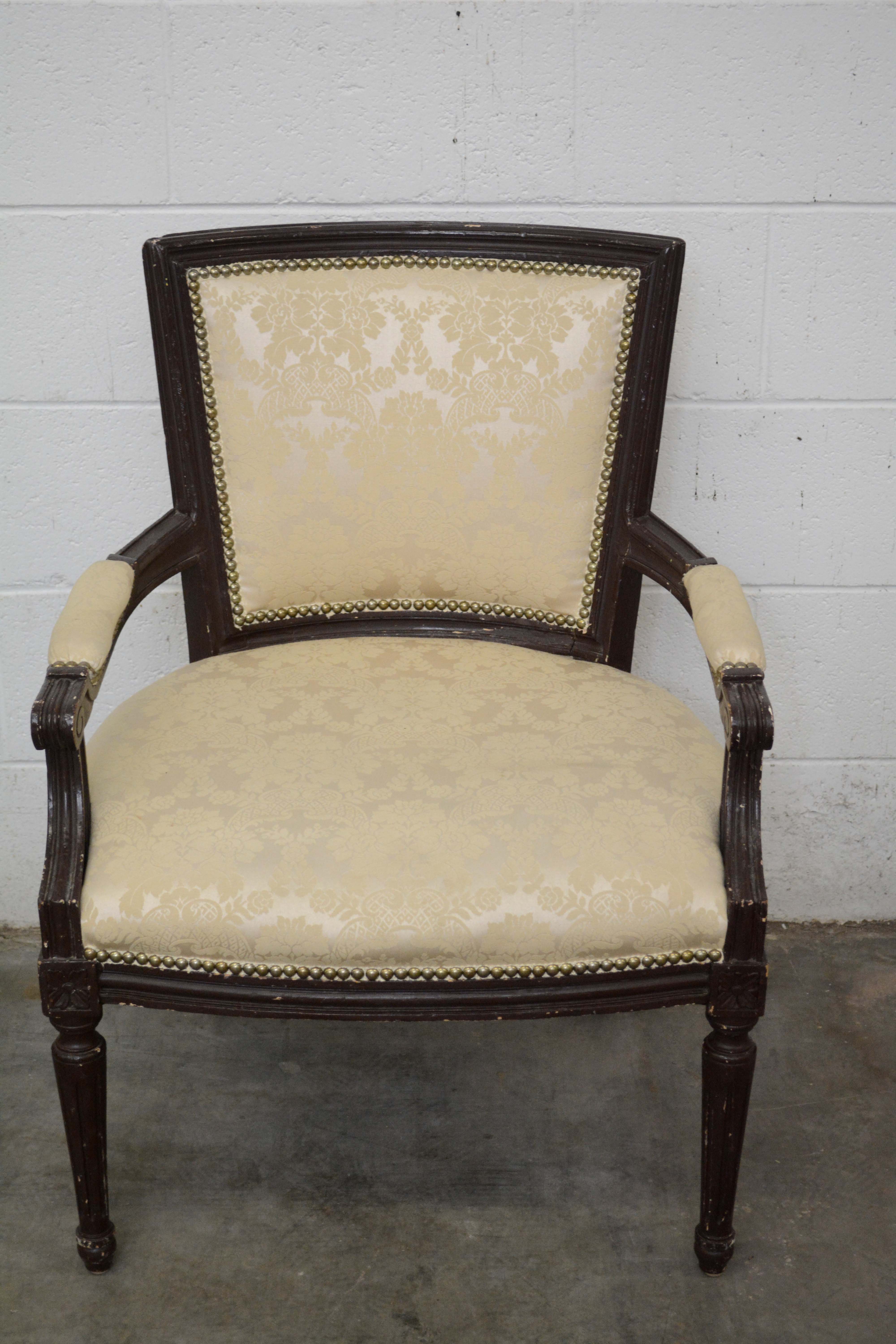 Federal Style Painted Wood Frame Upholstered Armchairs, 20th Century