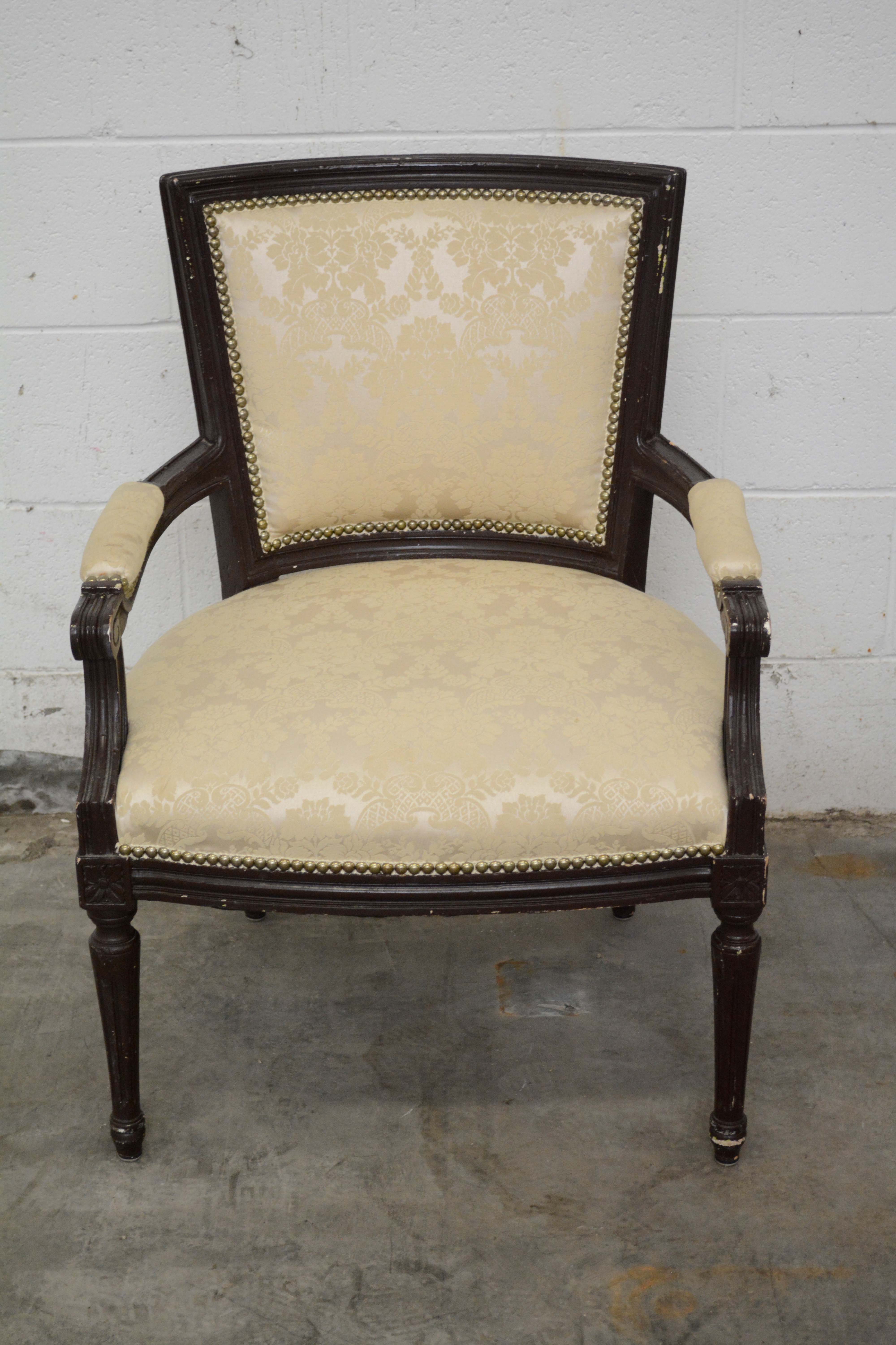 Federal Style Painted Wood Frame Upholstered Armchairs, 20th Century