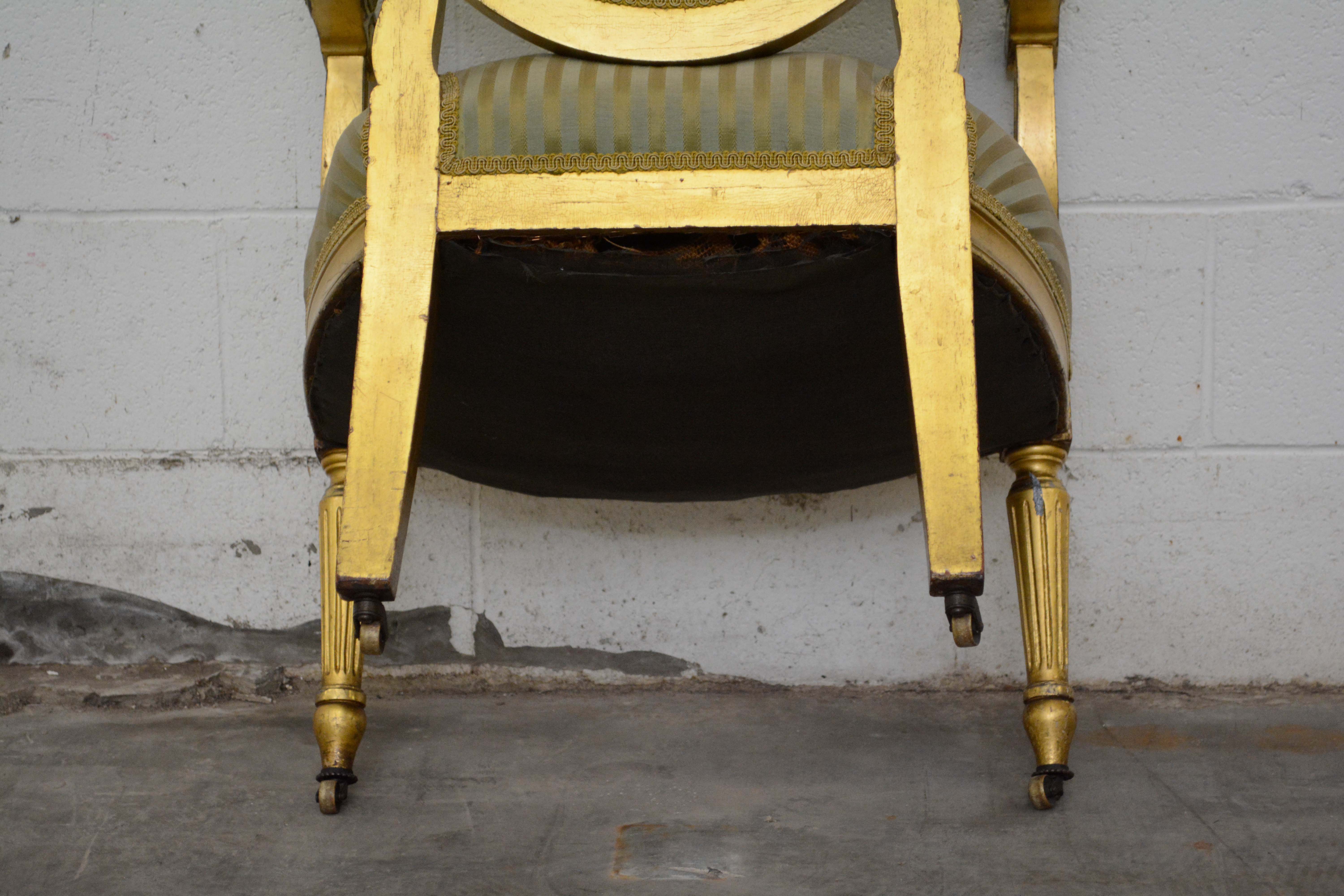 Louis XVI Style Giltwood Fauteuil and Side Chair, Late 19th/Early 20th Century