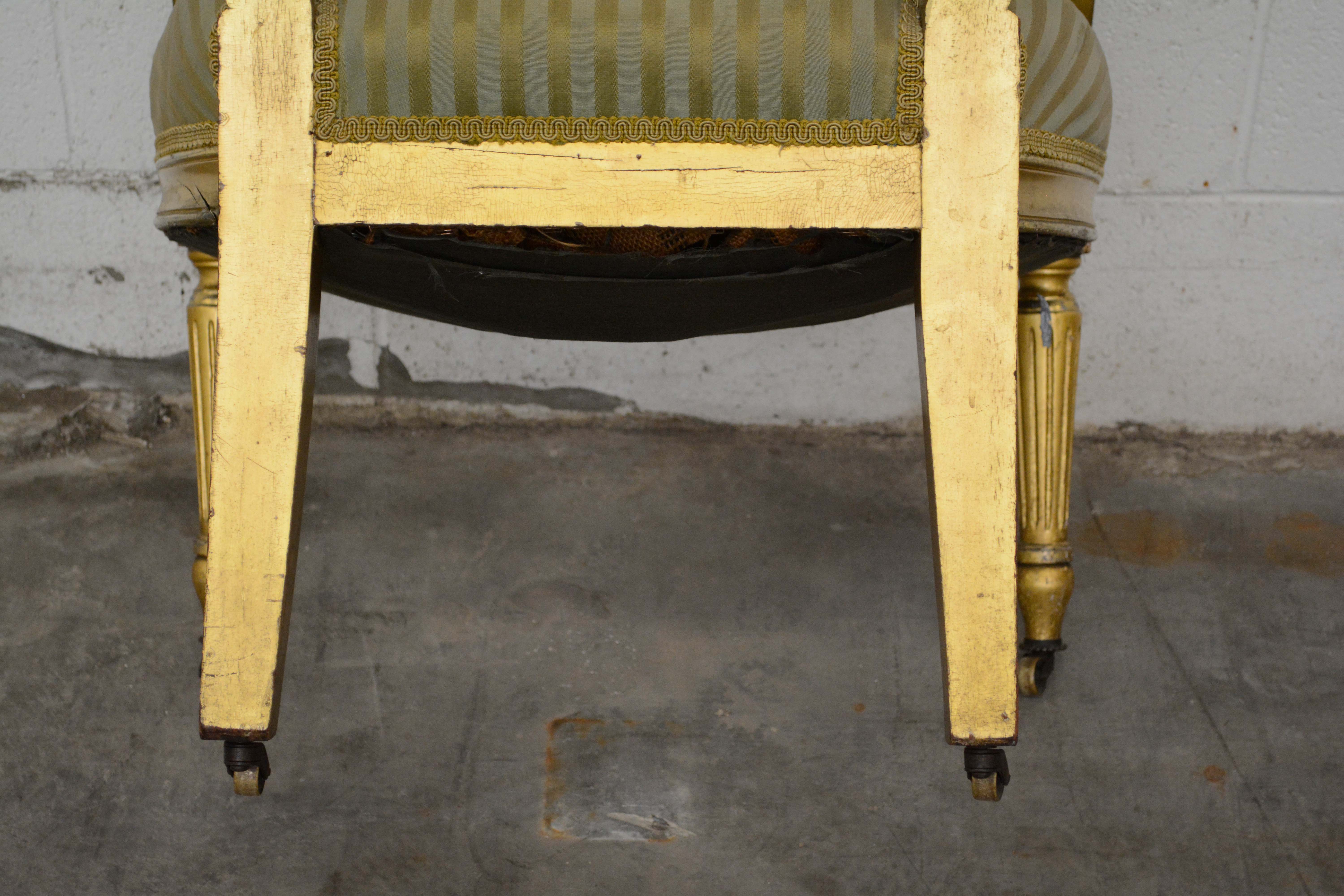 Louis XVI Style Giltwood Fauteuil and Side Chair, Late 19th/Early 20th Century