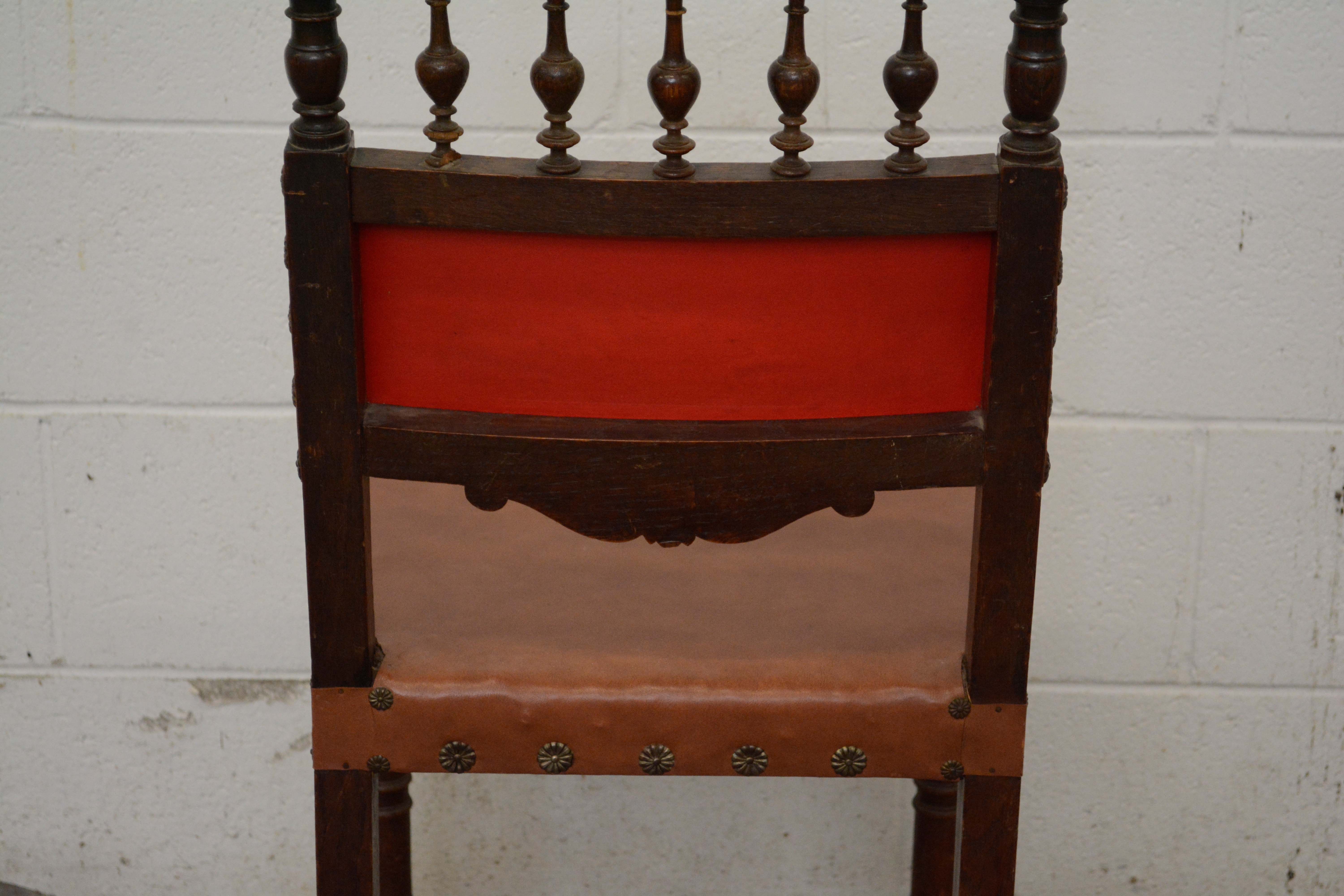 Renaissance Revival Style Oak Frame Vinyl Side Chairs, Mid-20th Century