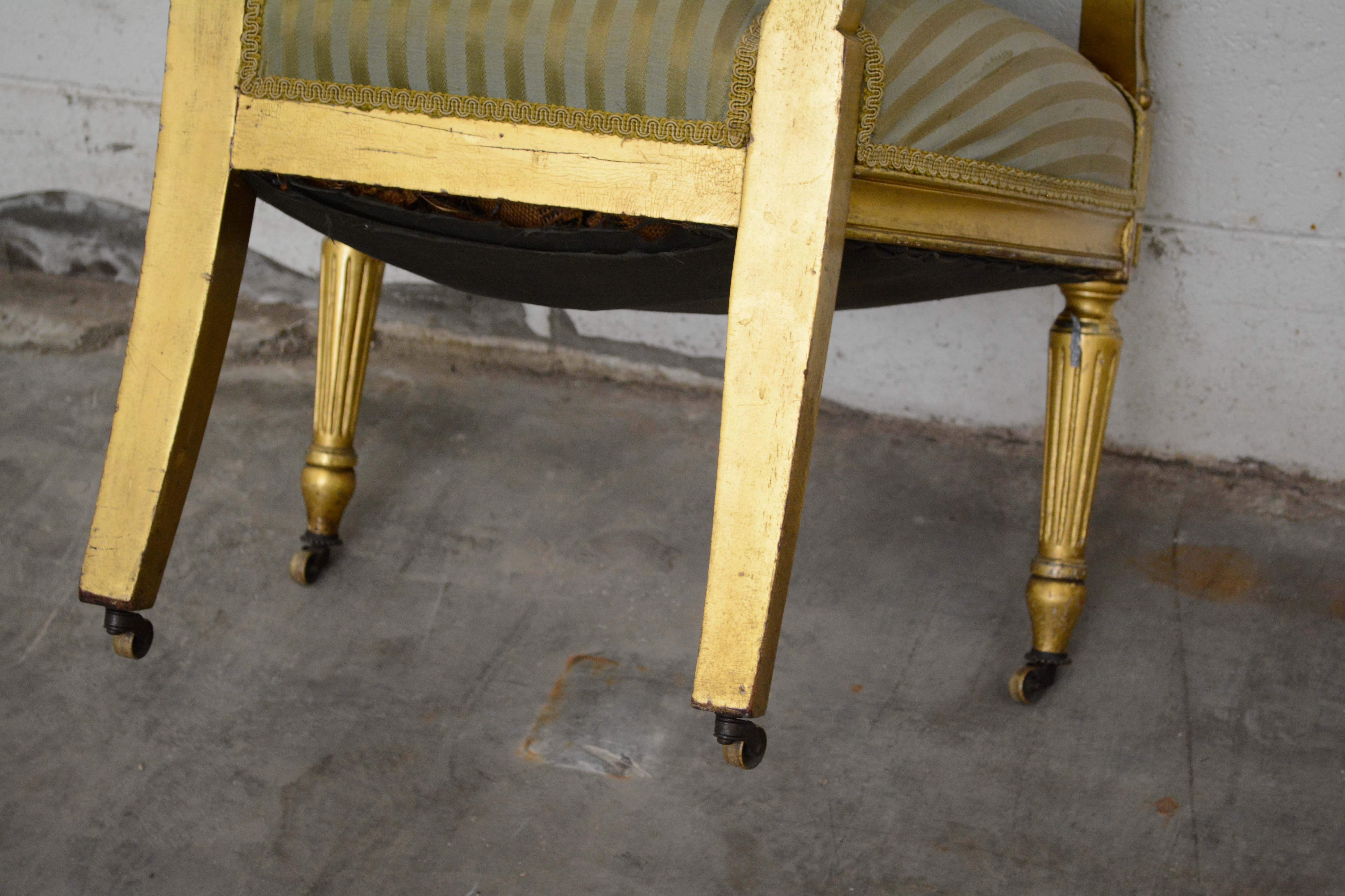 Louis XVI Style Giltwood Fauteuil and Side Chair, Late 19th/Early 20th Century