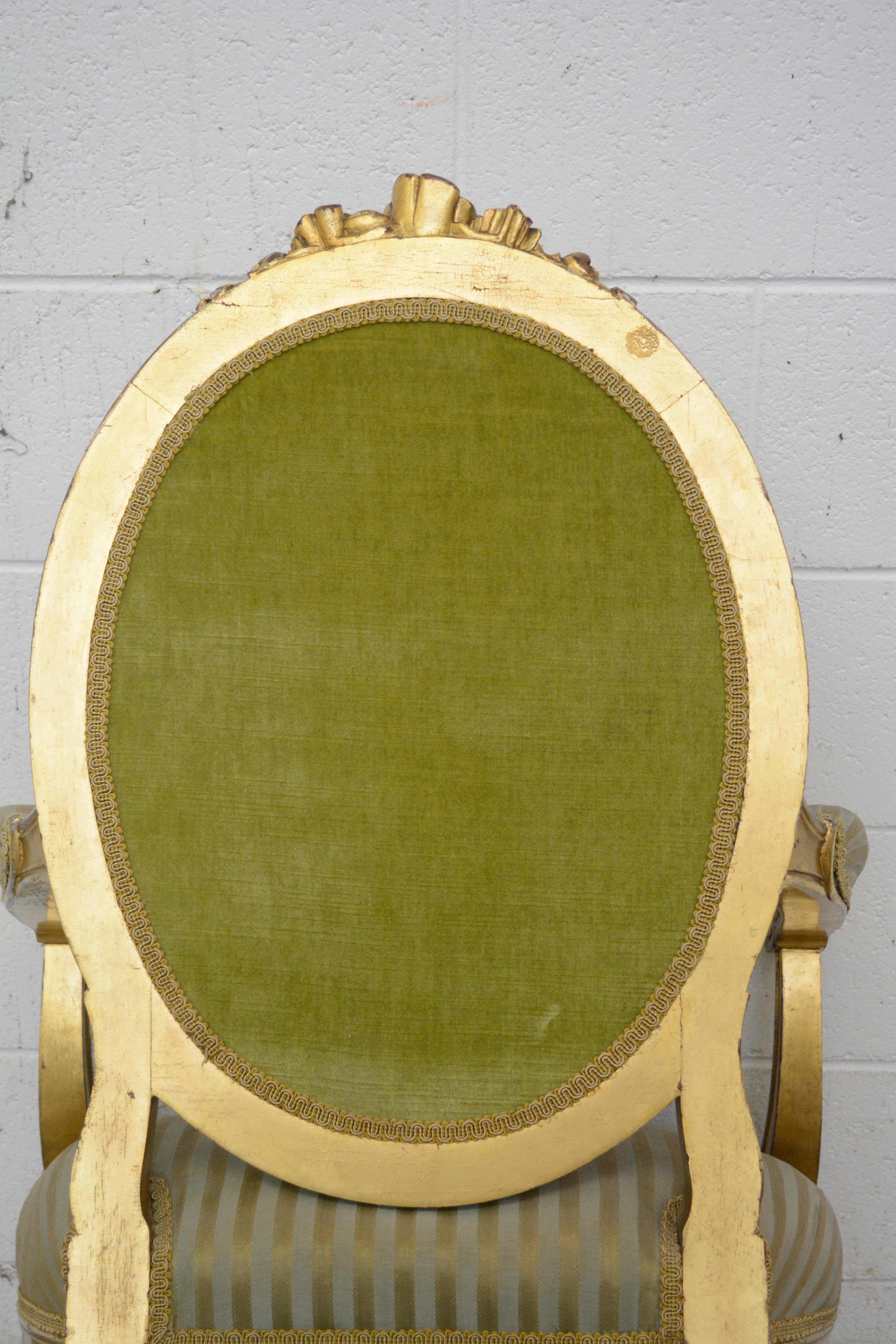 Louis XVI Style Giltwood Fauteuil and Side Chair, Late 19th/Early 20th Century