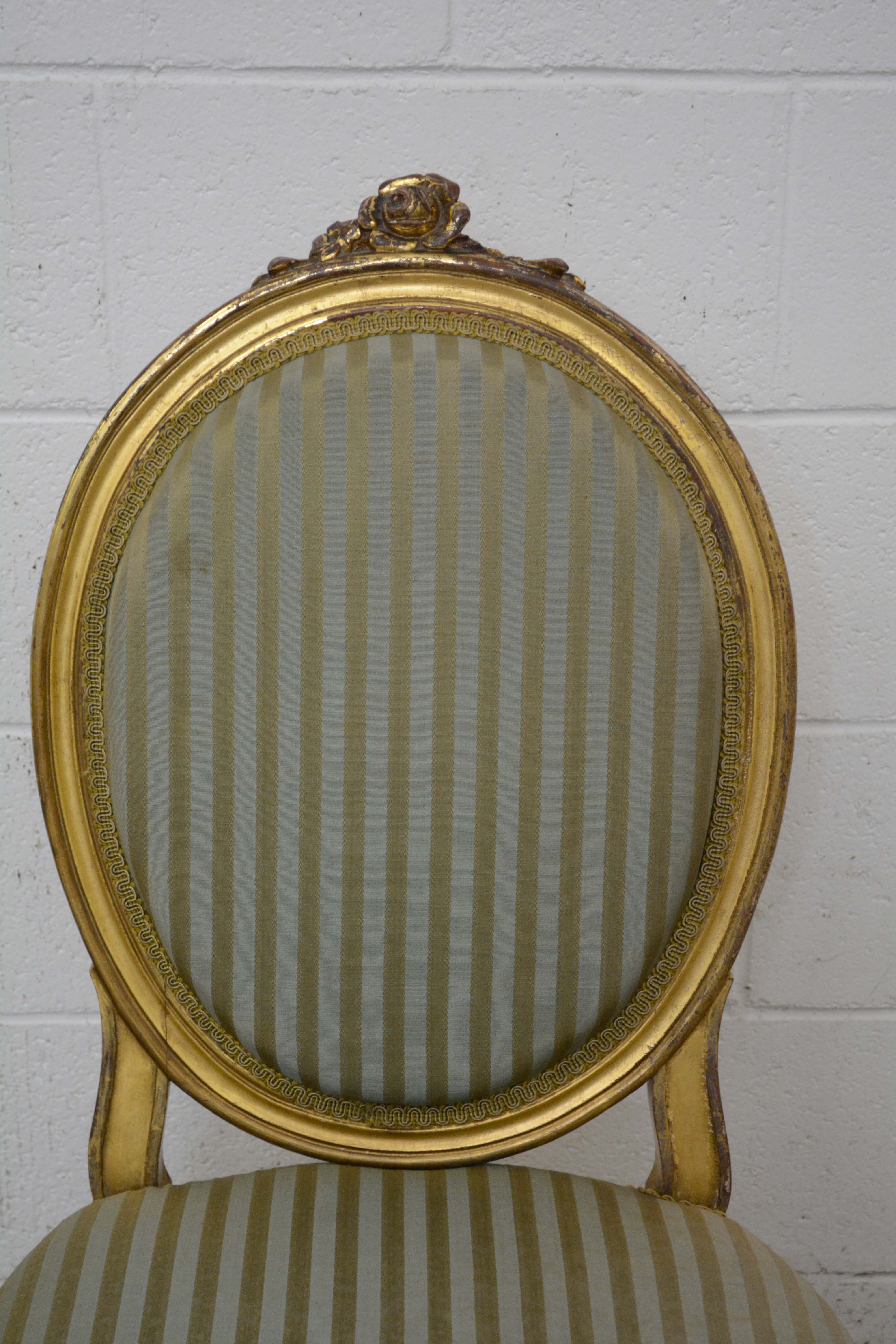 Louis XVI Style Giltwood Fauteuil and Side Chair, Late 19th/Early 20th Century