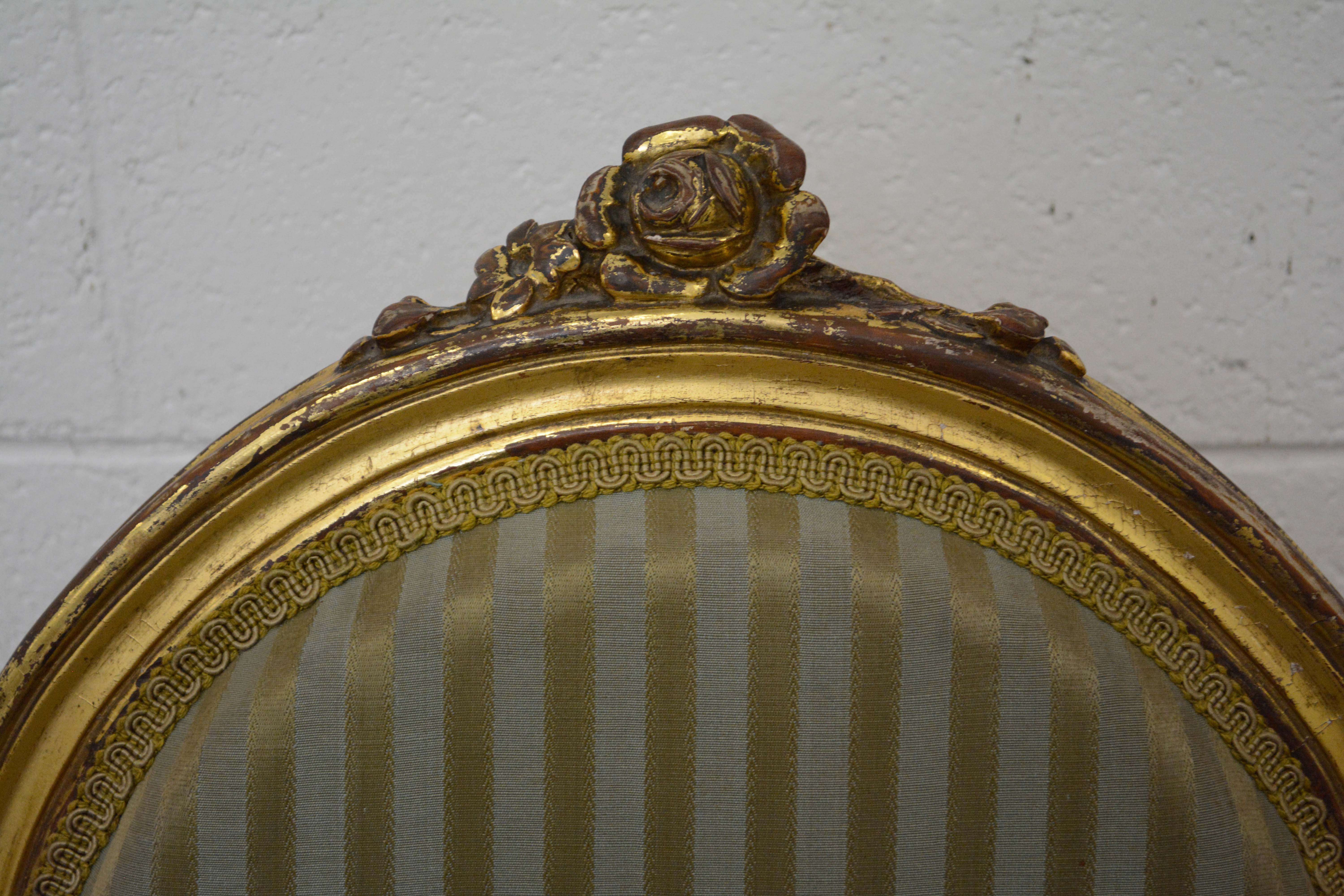 Louis XVI Style Giltwood Fauteuil and Side Chair, Late 19th/Early 20th Century