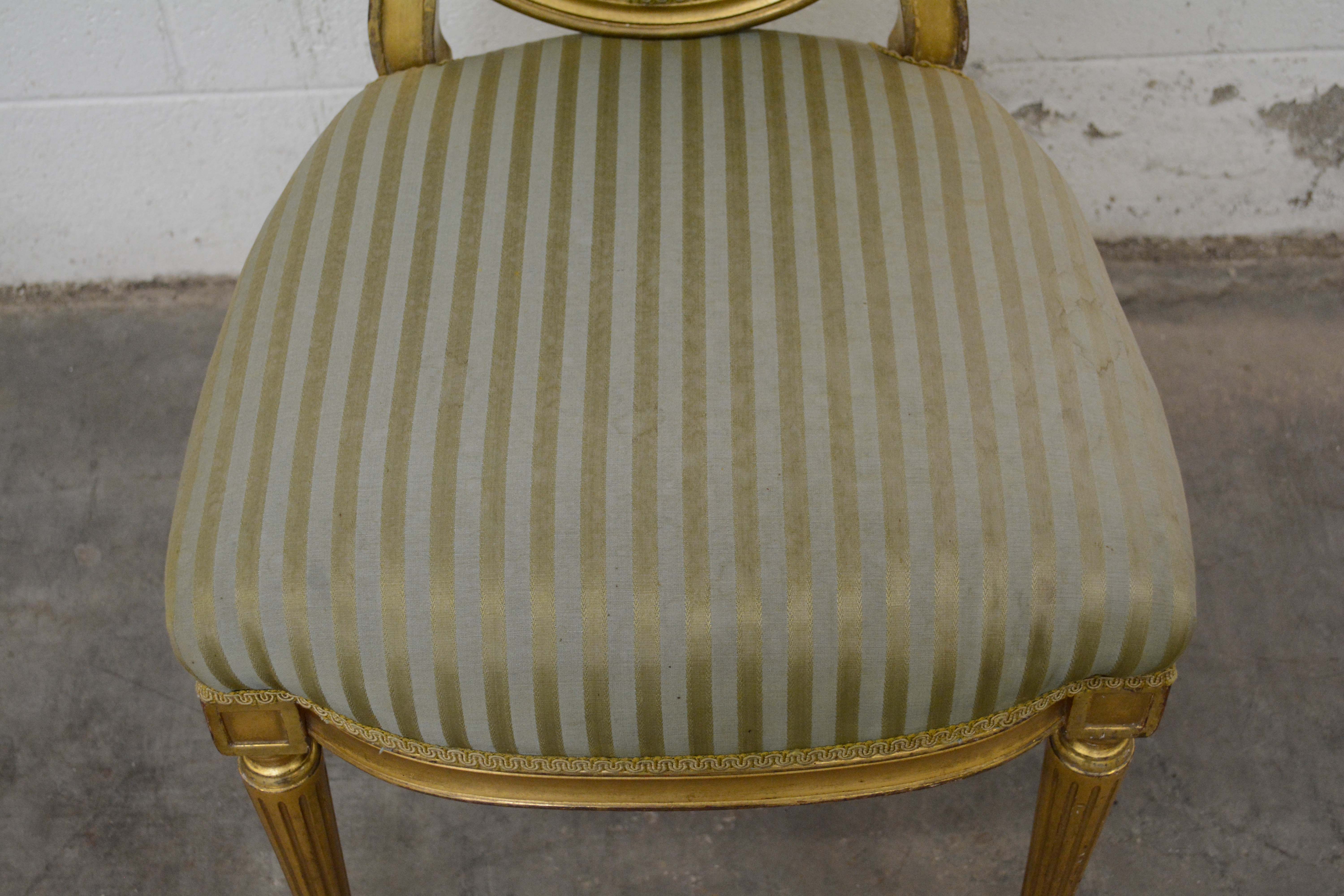 Louis XVI Style Giltwood Fauteuil and Side Chair, Late 19th/Early 20th Century