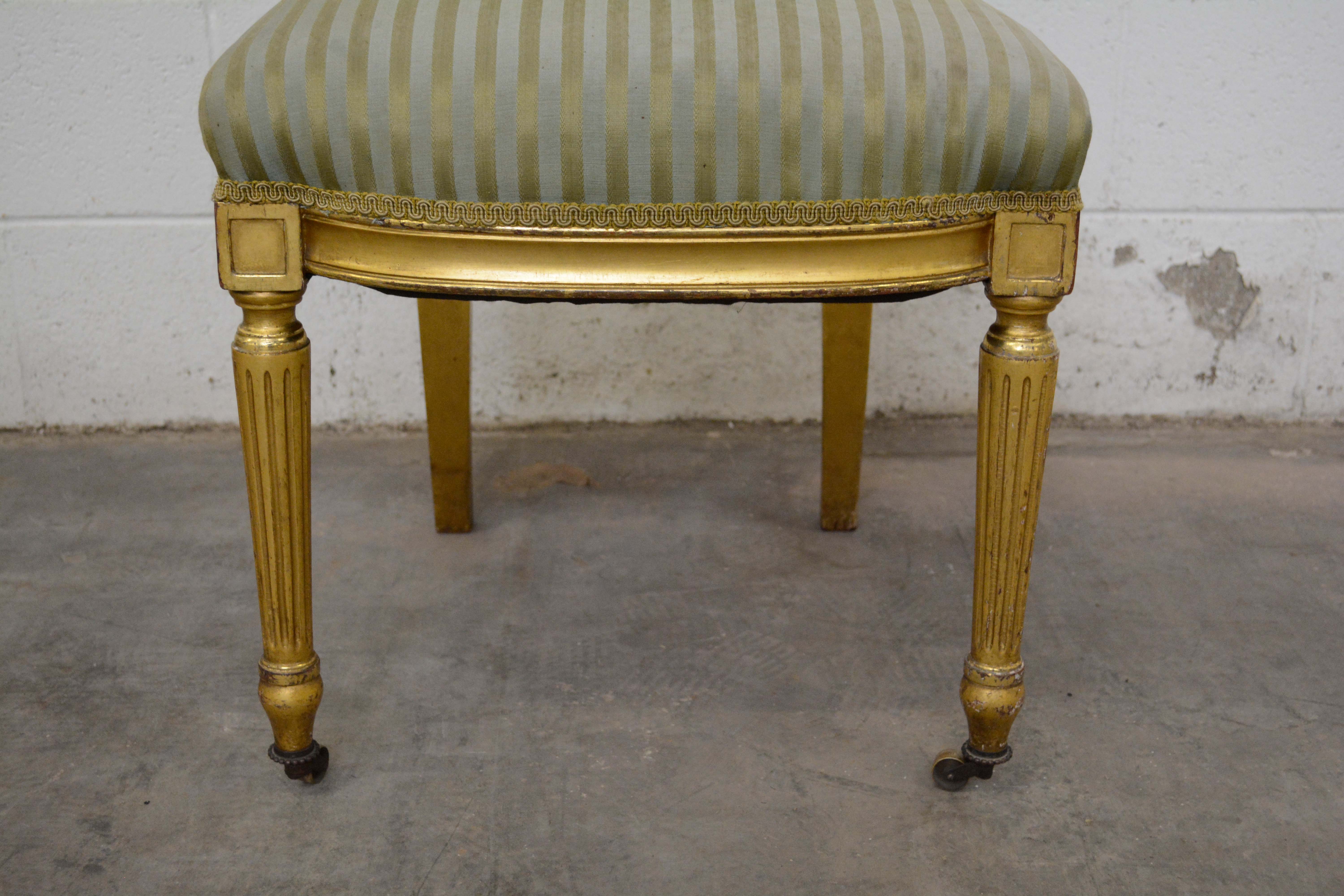 Louis XVI Style Giltwood Fauteuil and Side Chair, Late 19th/Early 20th Century