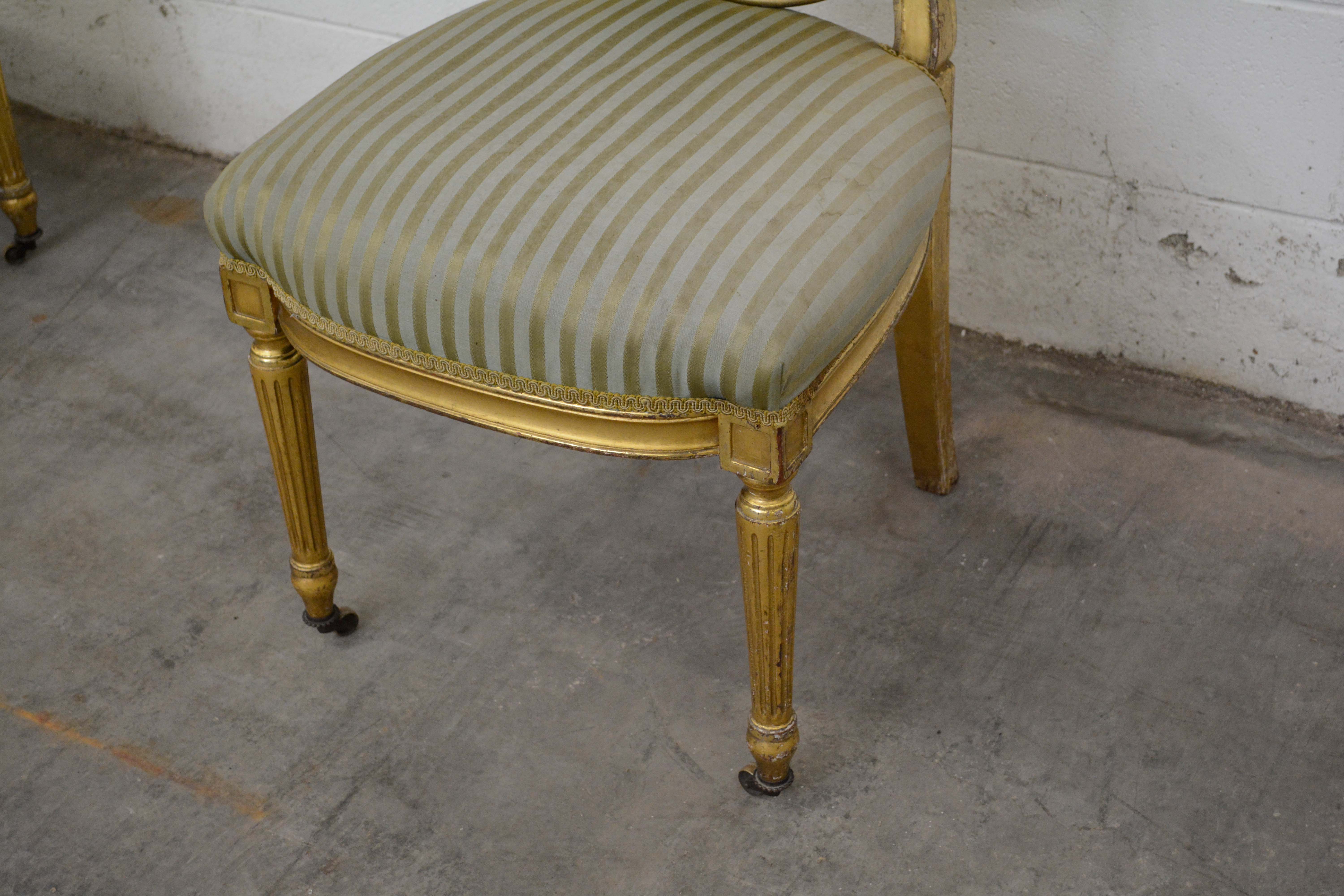 Louis XVI Style Giltwood Fauteuil and Side Chair, Late 19th/Early 20th Century