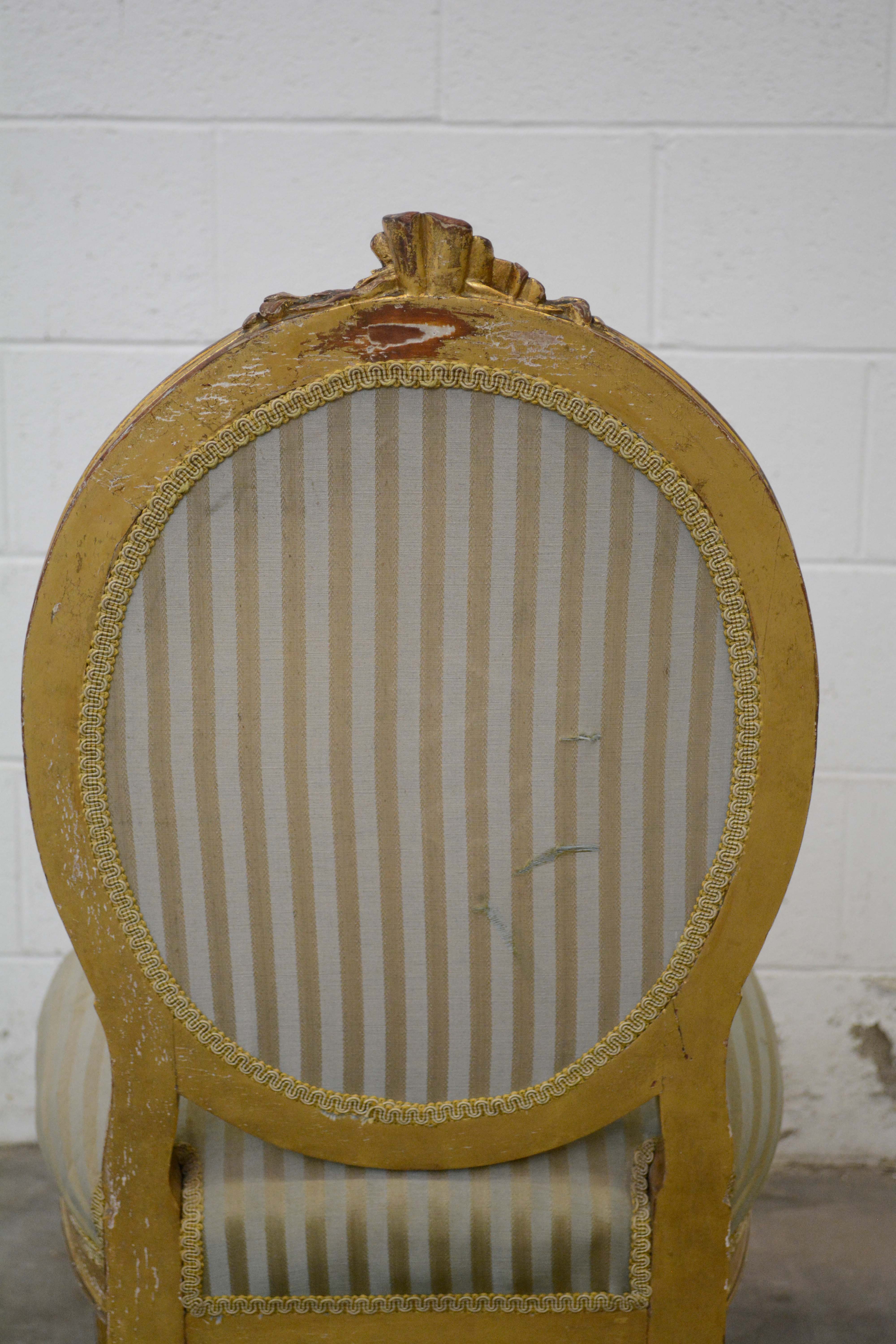 Louis XVI Style Giltwood Fauteuil and Side Chair, Late 19th/Early 20th Century