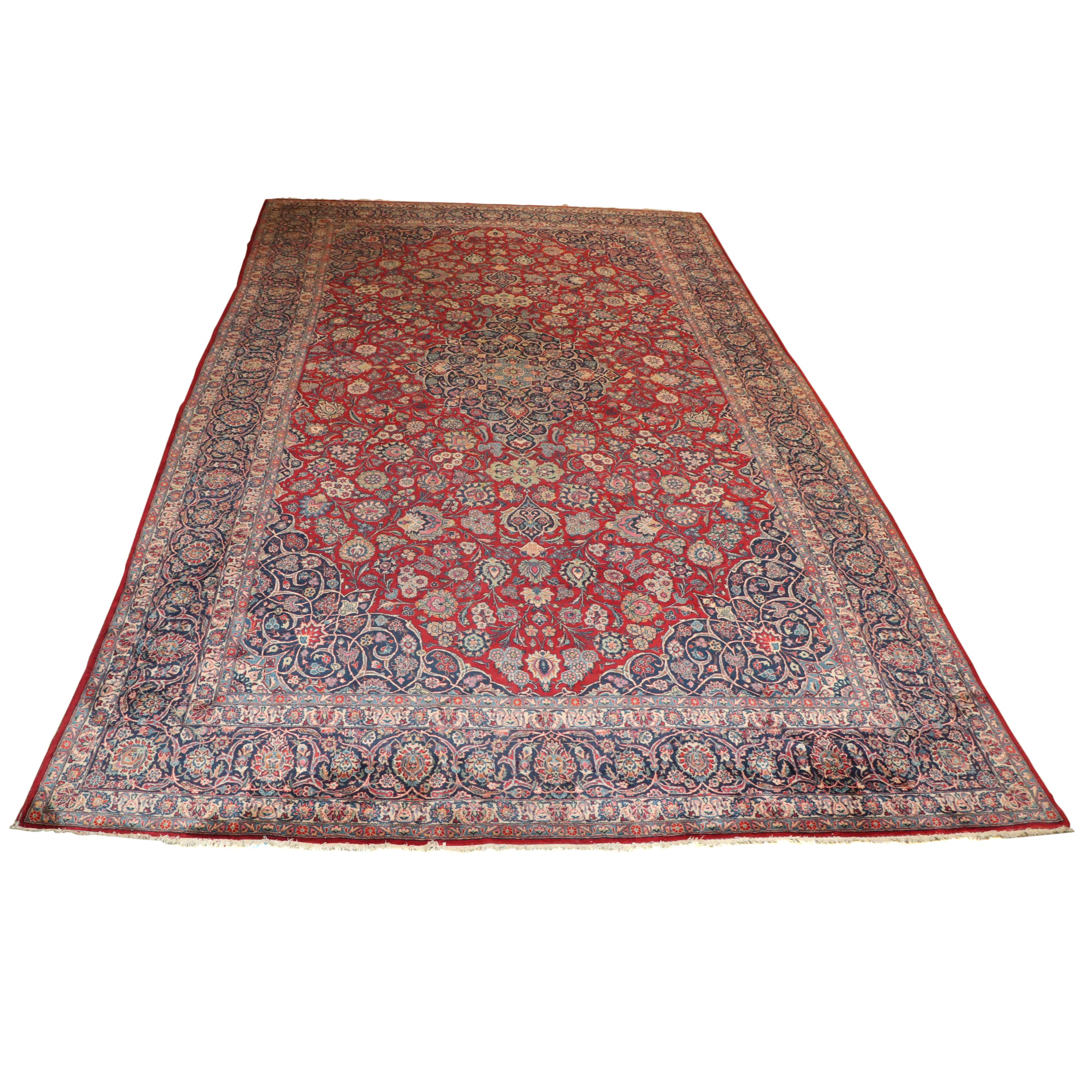 Hand-Knotted Indian Agra Wool Room Sized Rug