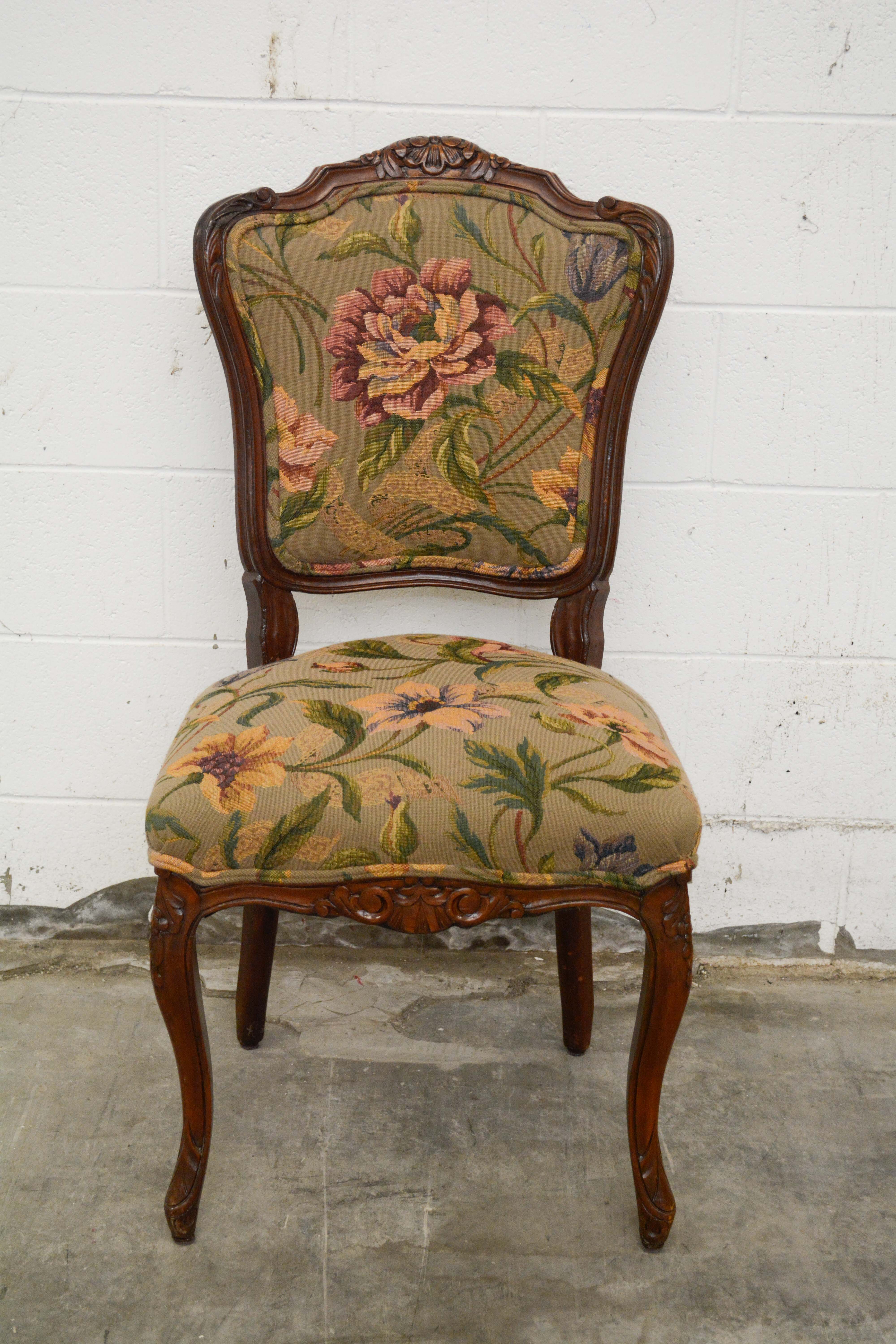French Provincial Style Walnut Dining Chairs Set, 20th Century