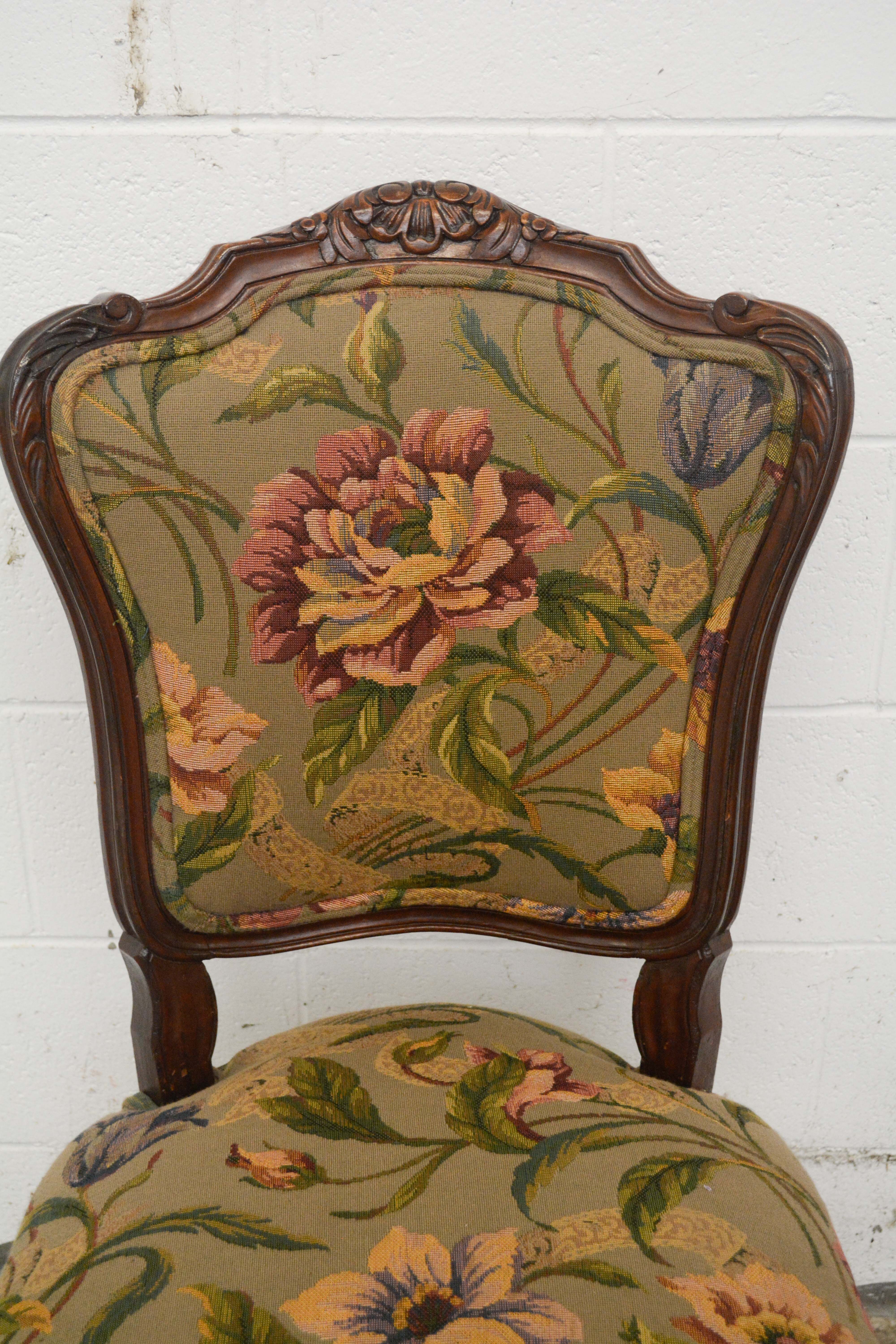 French Provincial Style Walnut Dining Chairs Set, 20th Century