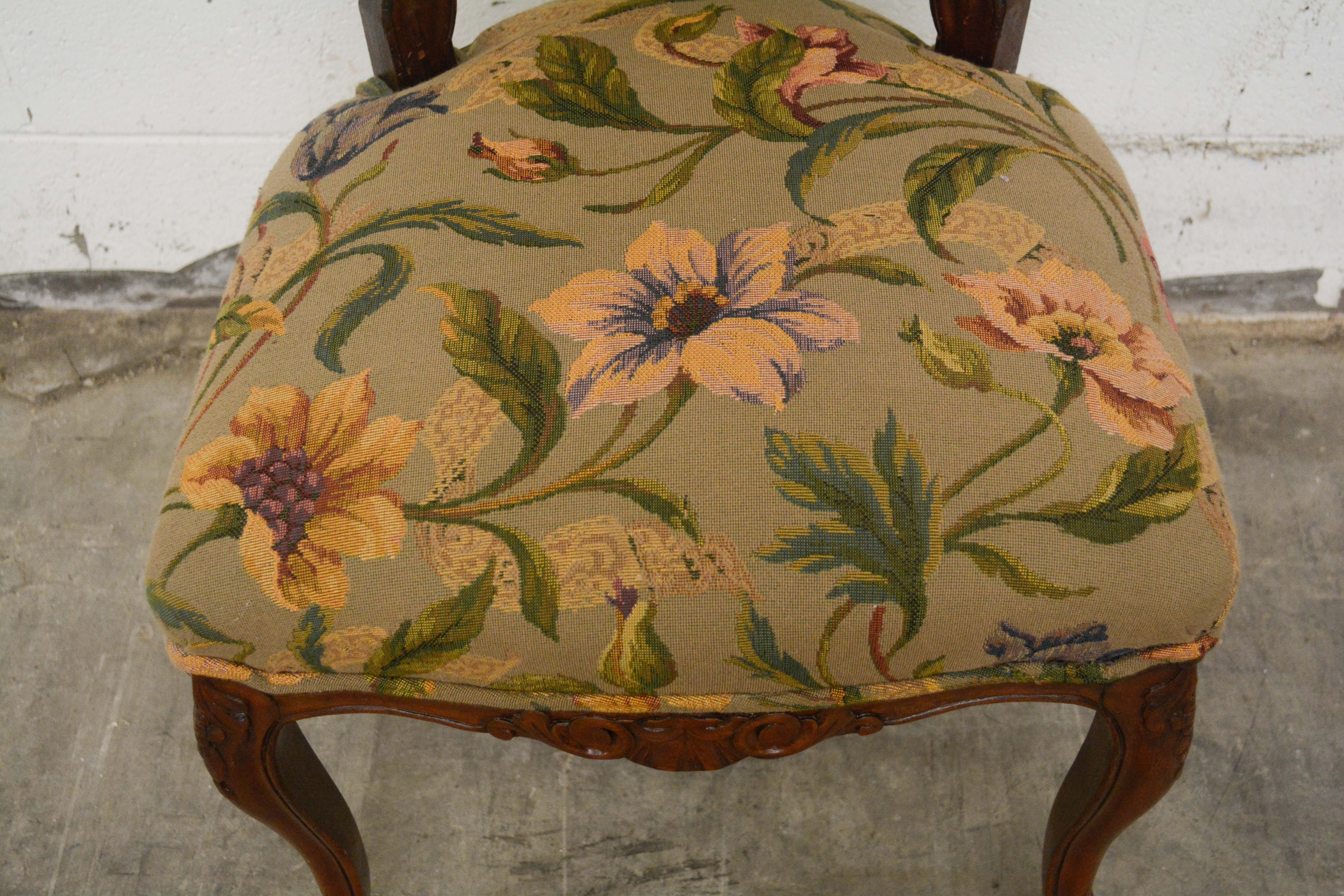 French Provincial Style Walnut Dining Chairs Set, 20th Century