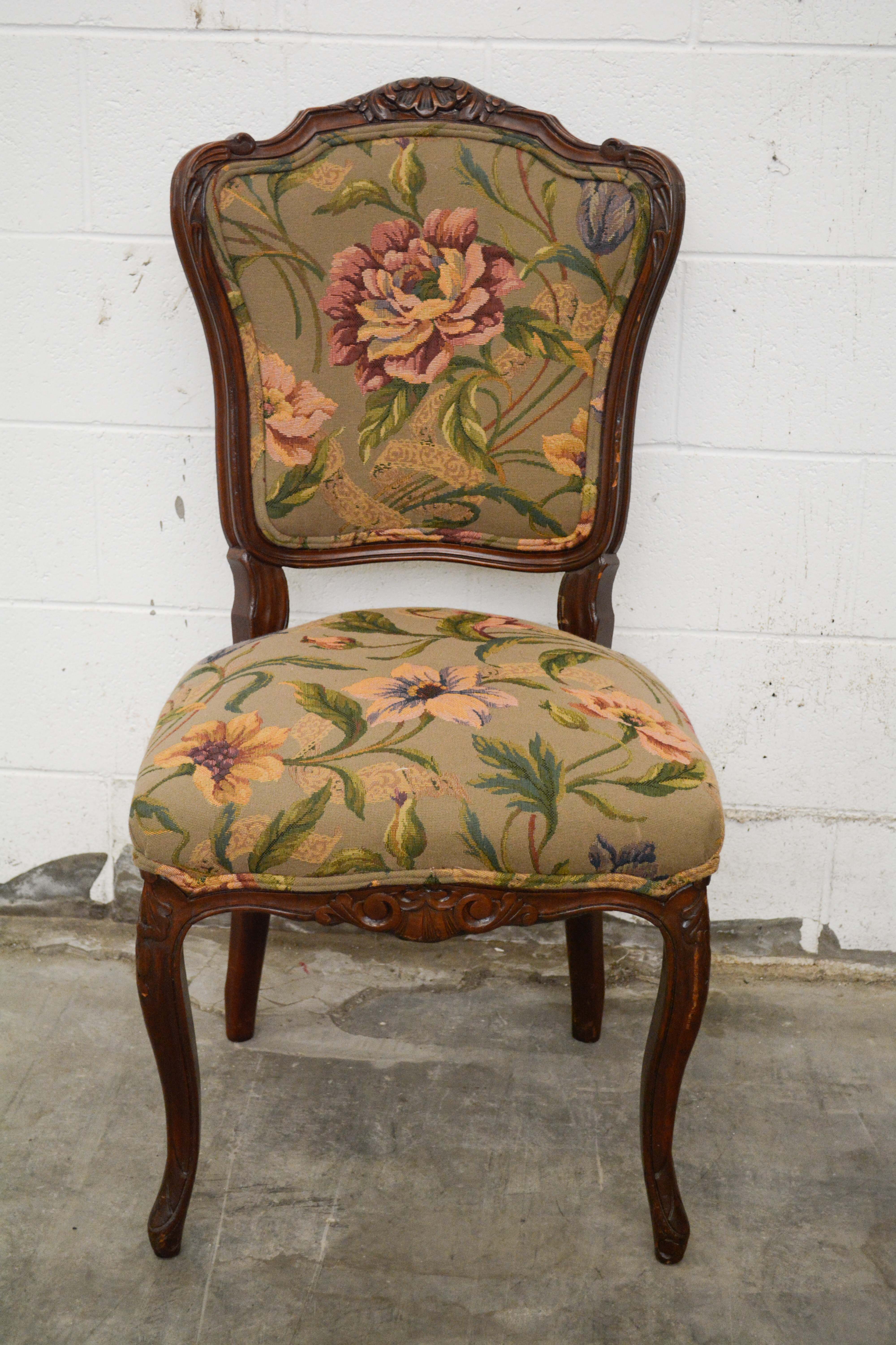 French Provincial Style Walnut Dining Chairs Set, 20th Century