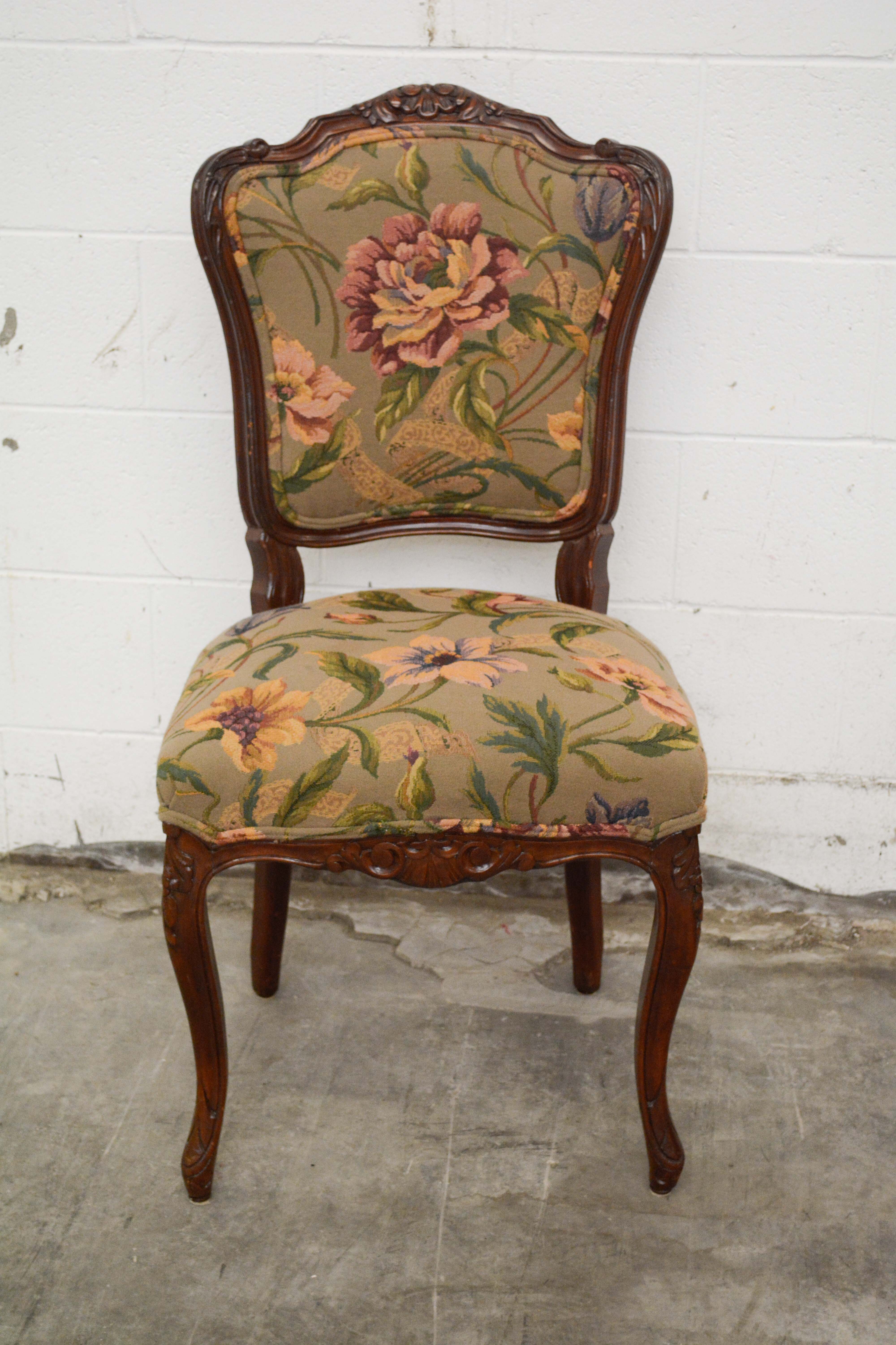 French Provincial Style Walnut Dining Chairs Set, 20th Century