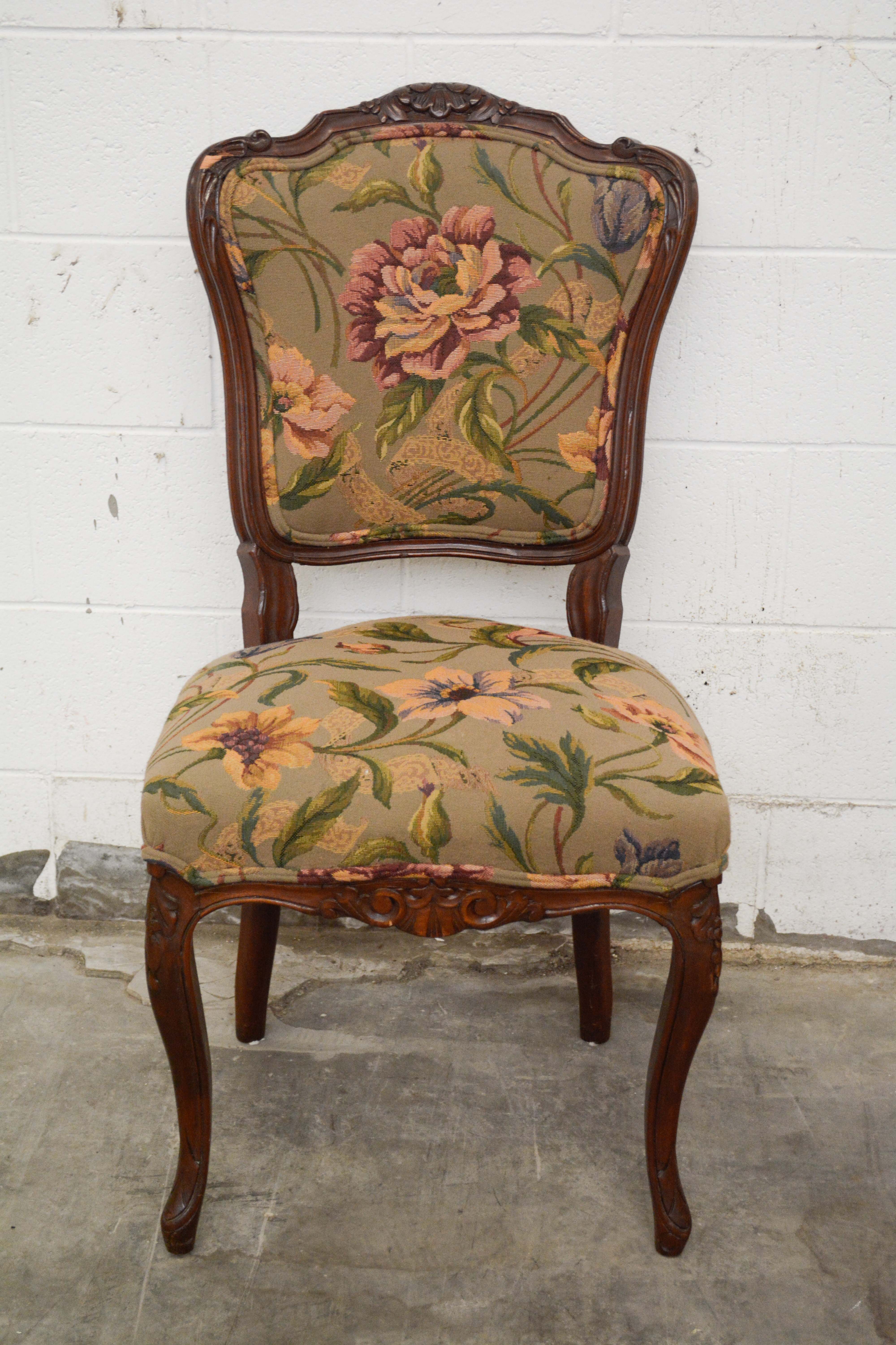 French Provincial Style Walnut Dining Chairs Set, 20th Century