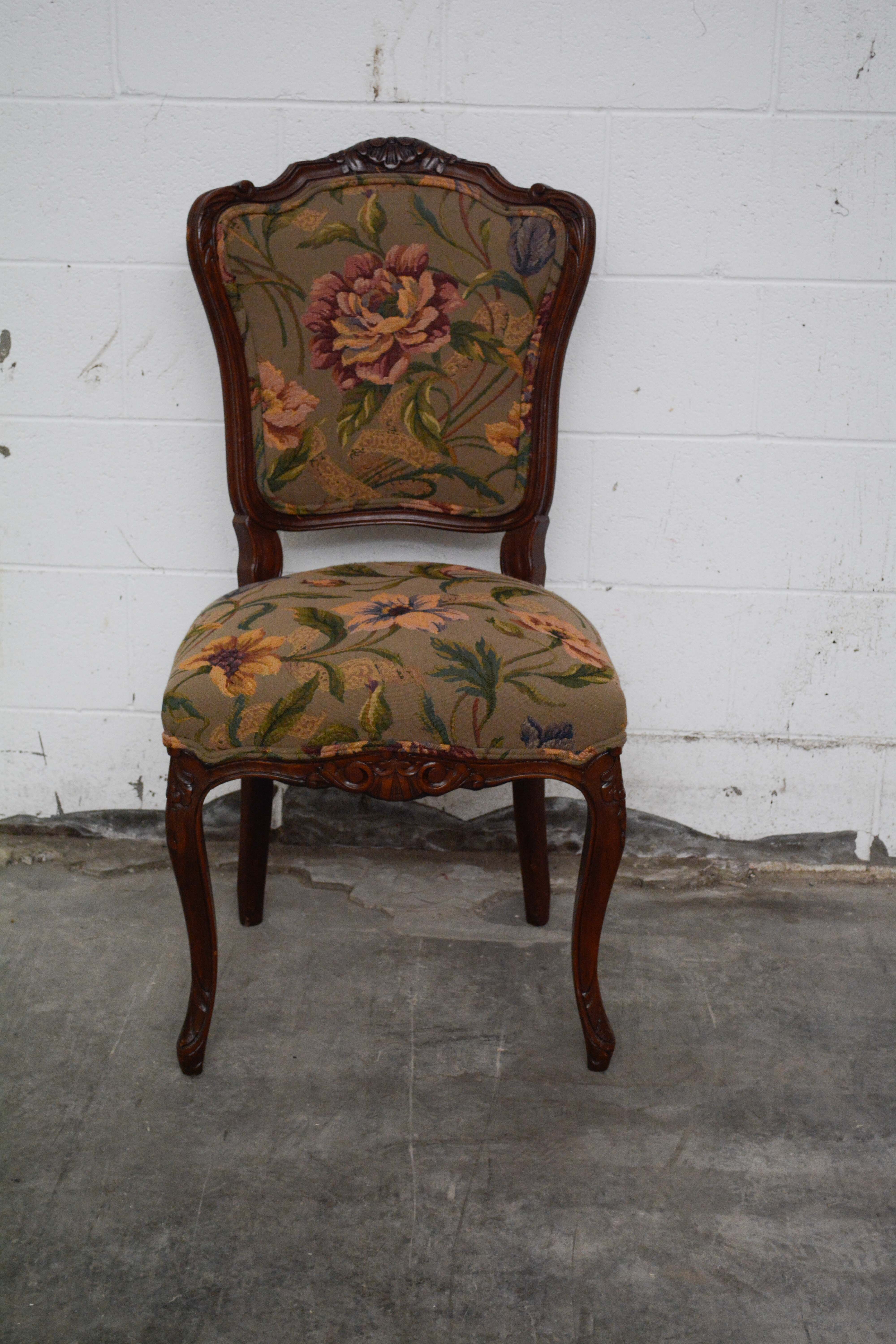 French Provincial Style Walnut Dining Chairs Set, 20th Century