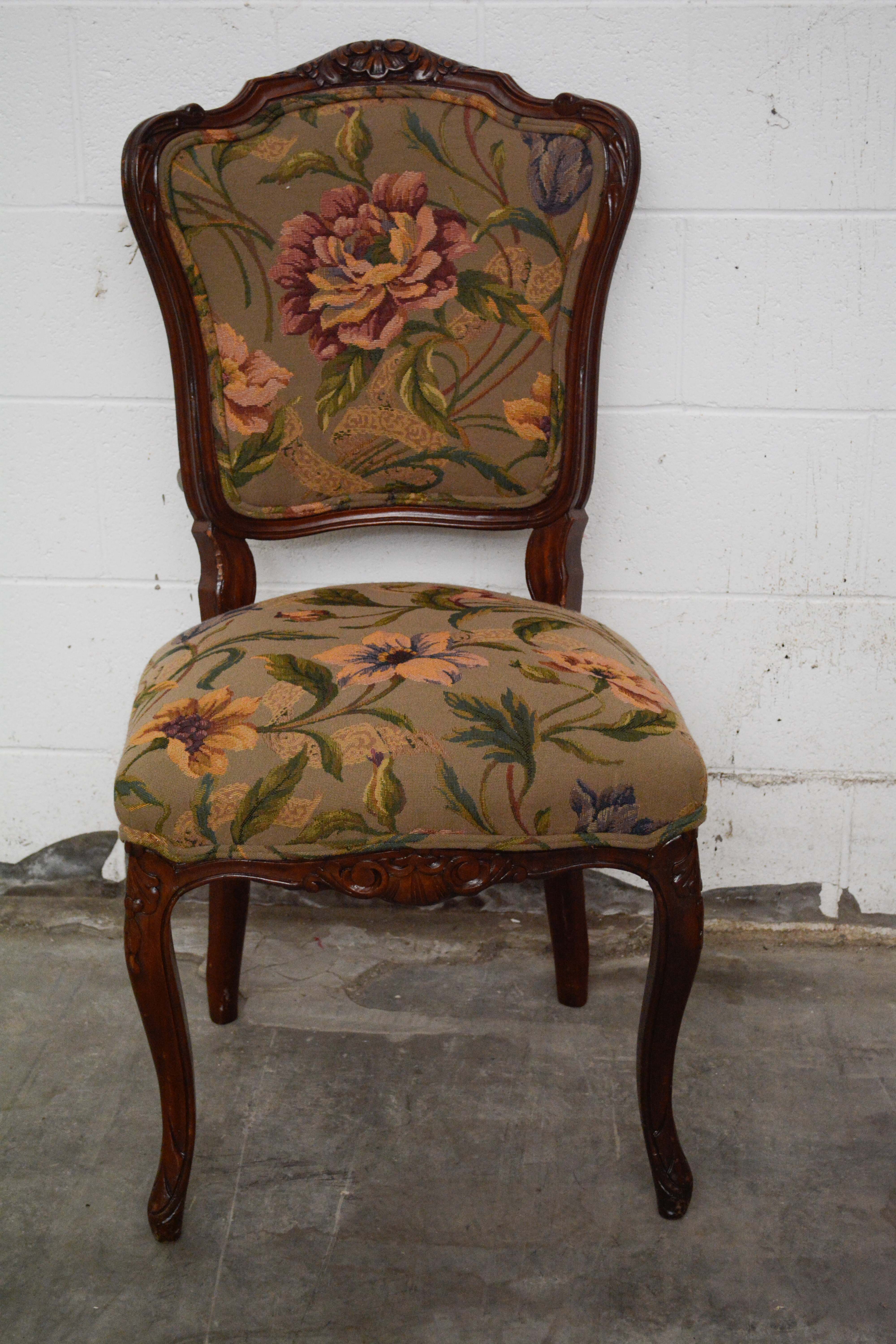 French Provincial Style Walnut Dining Chairs Set, 20th Century