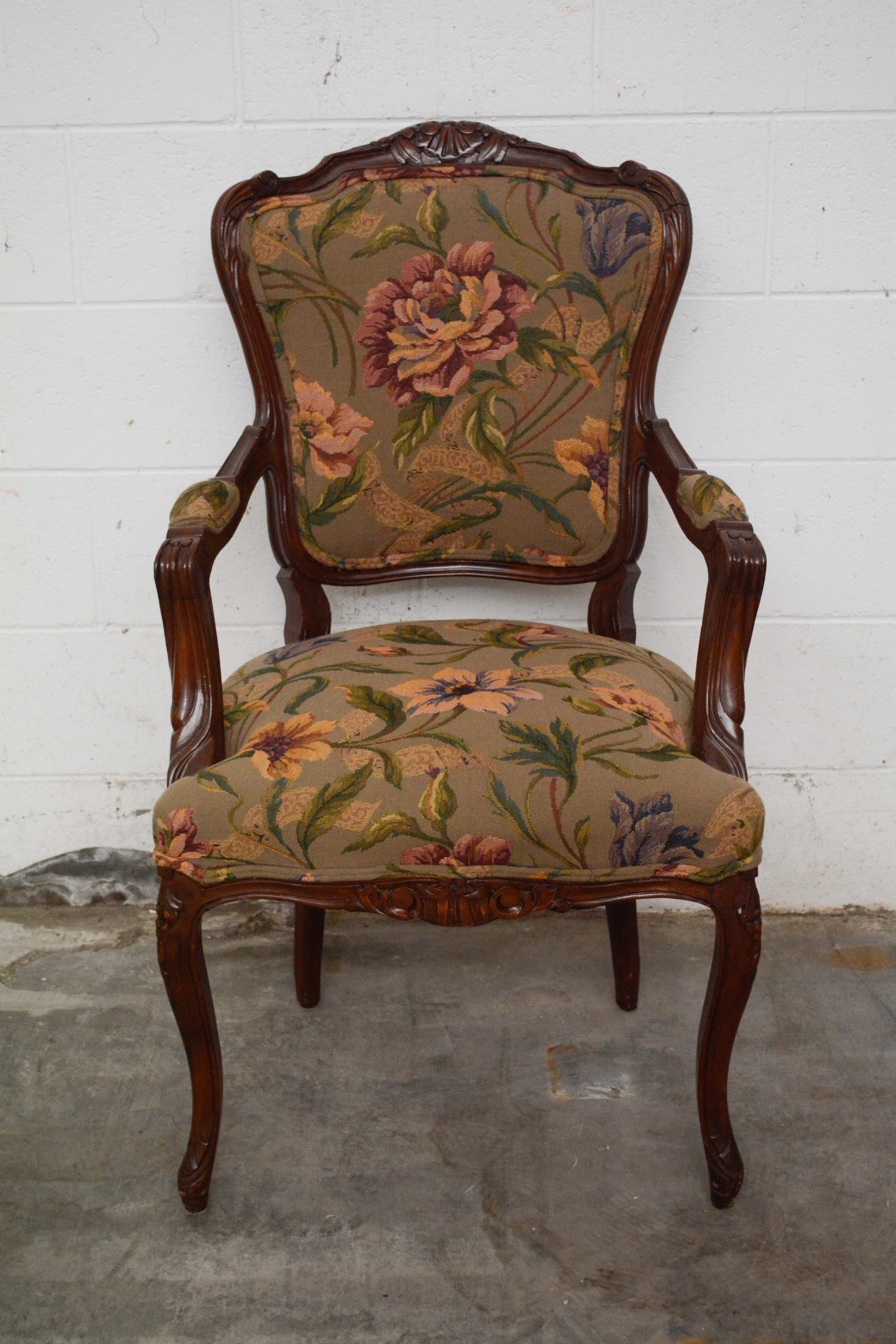 French Provincial Style Walnut Dining Chairs Set, 20th Century