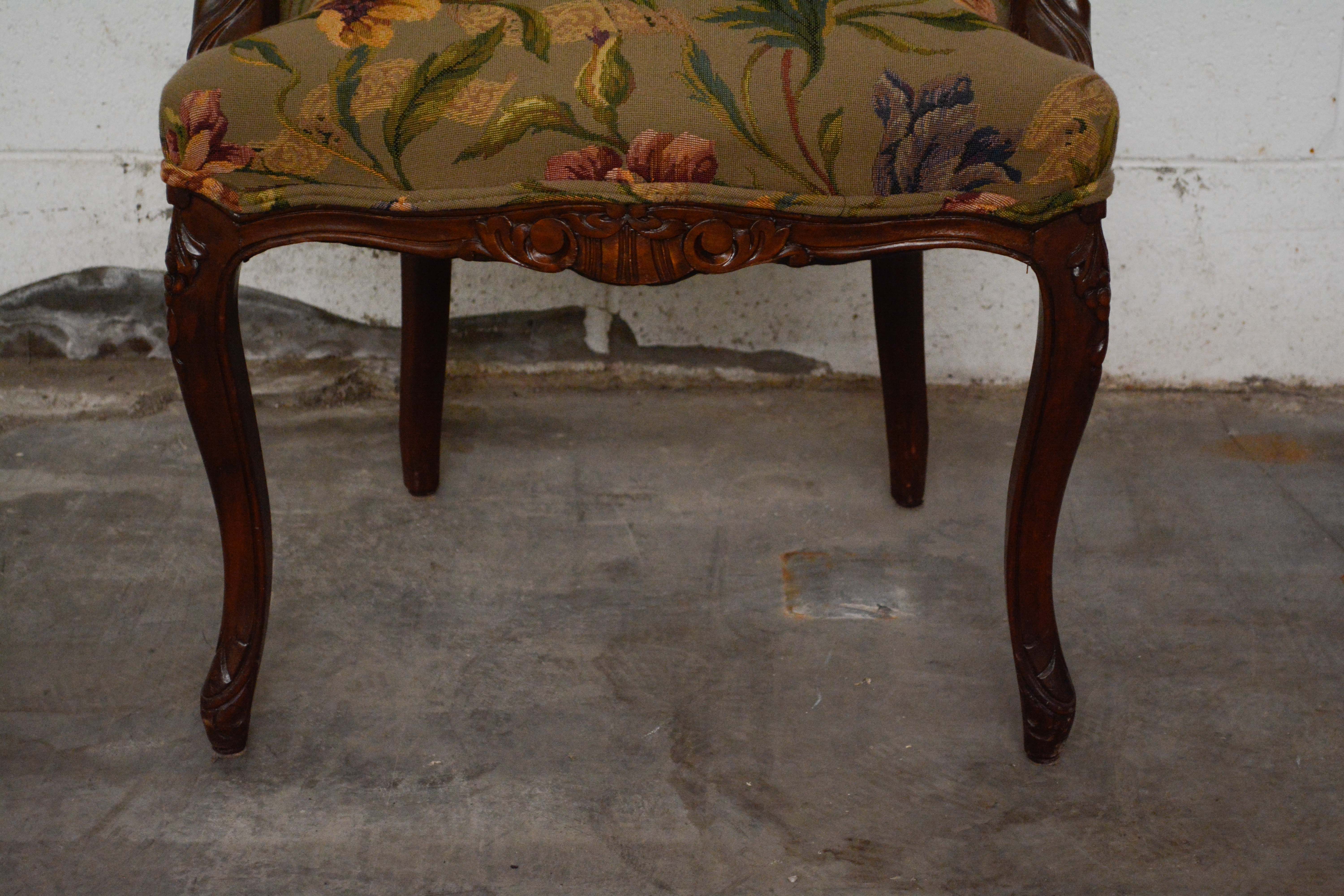 French Provincial Style Walnut Dining Chairs Set, 20th Century