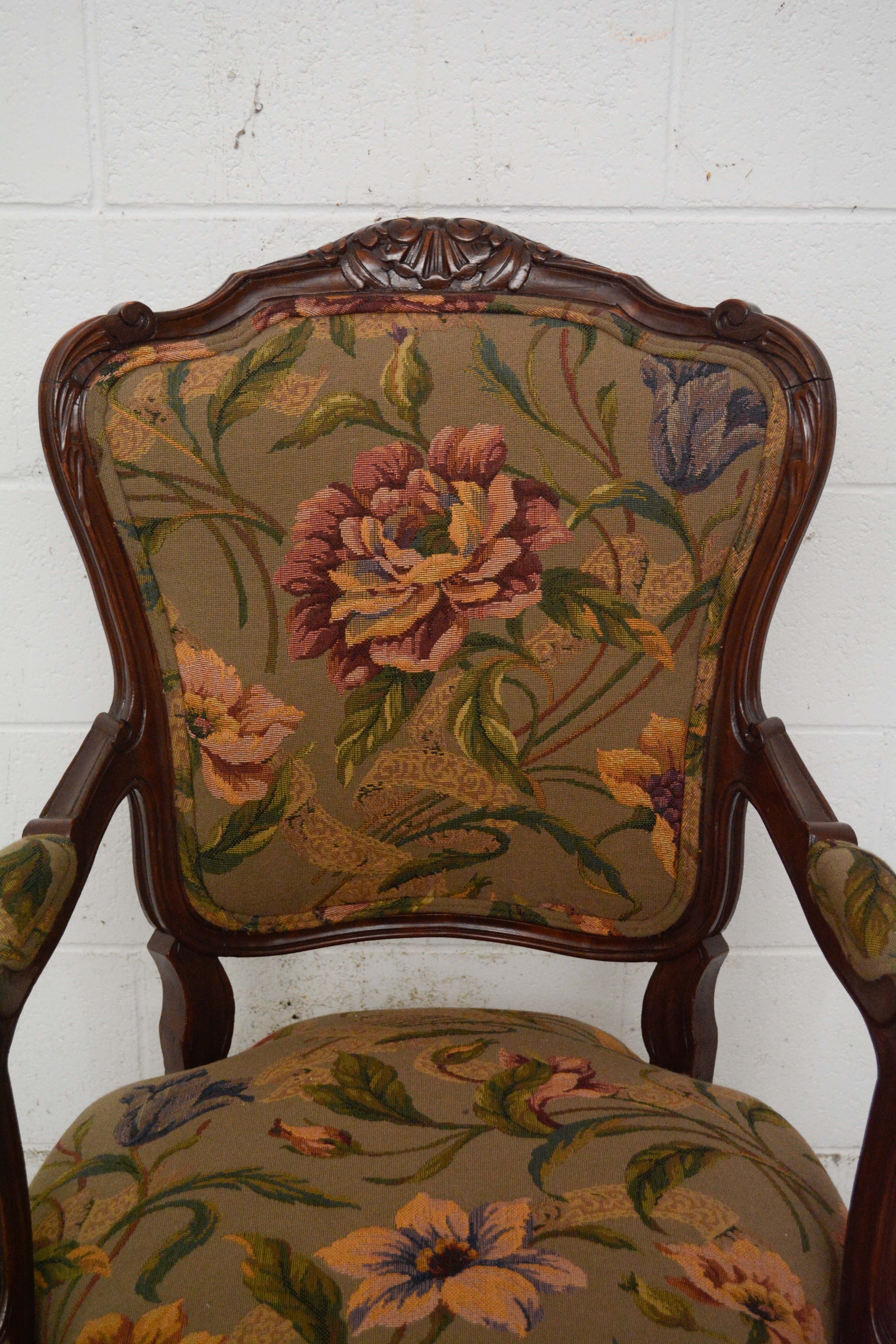 French Provincial Style Walnut Dining Chairs Set, 20th Century