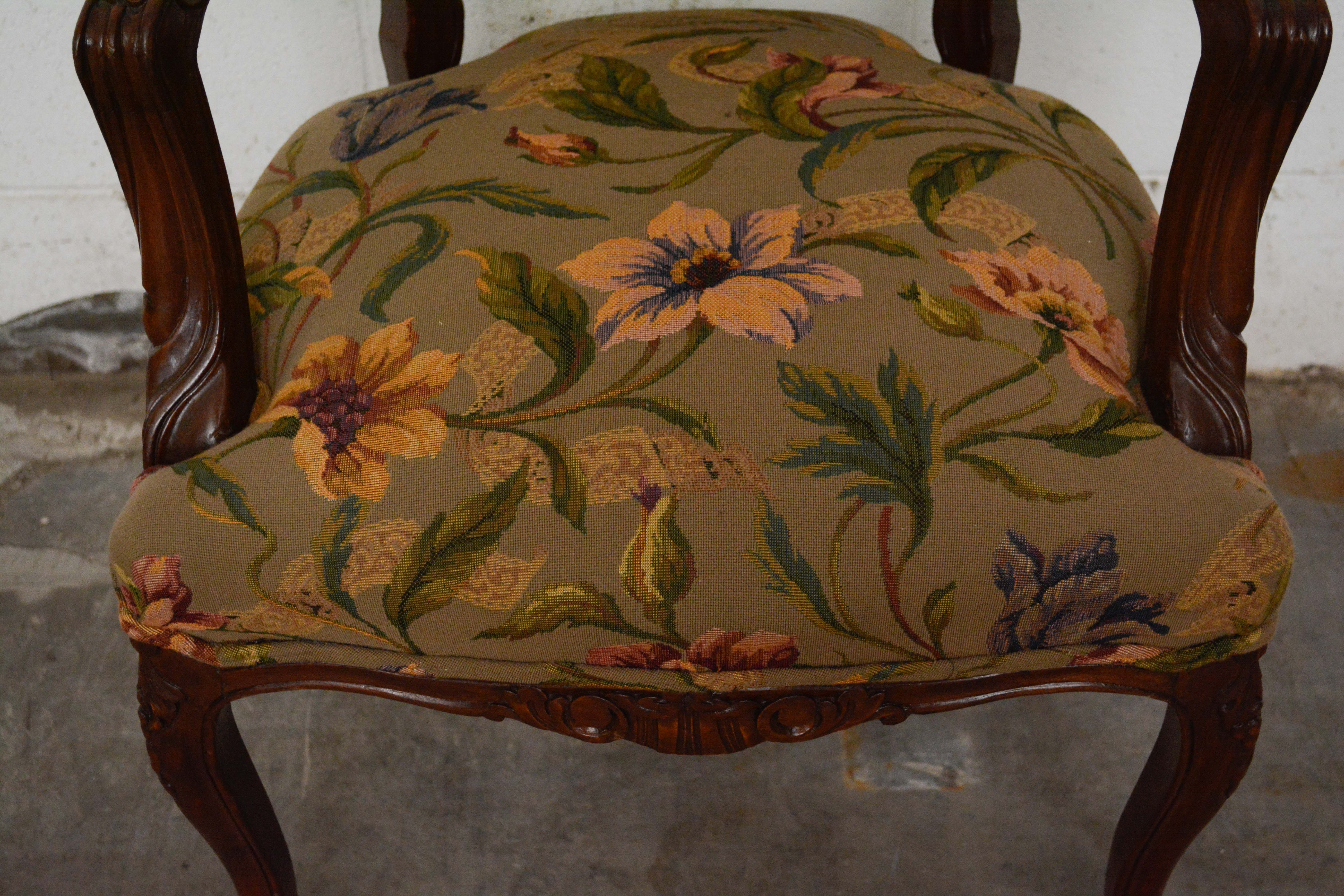 French Provincial Style Walnut Dining Chairs Set, 20th Century