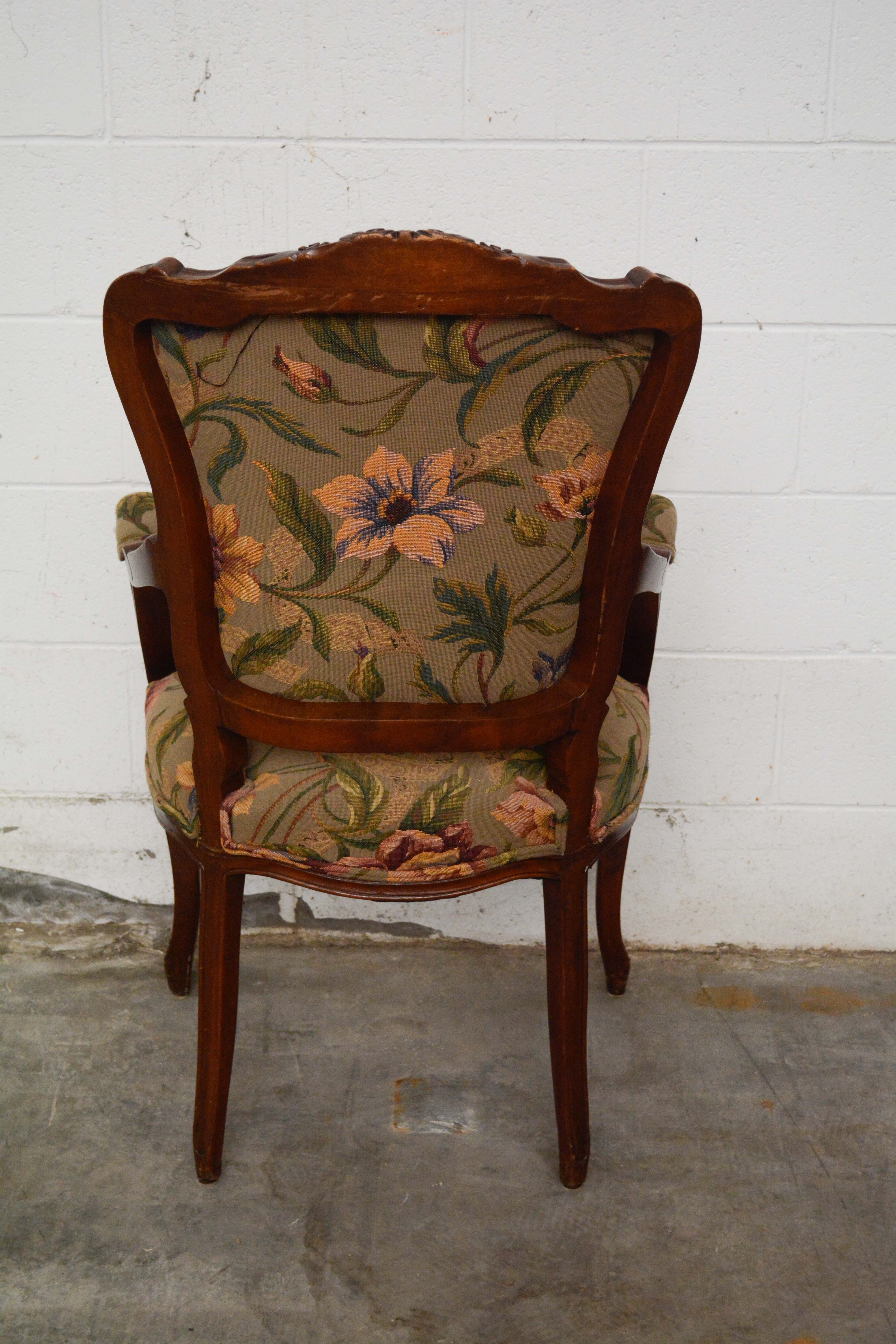 French Provincial Style Walnut Dining Chairs Set, 20th Century