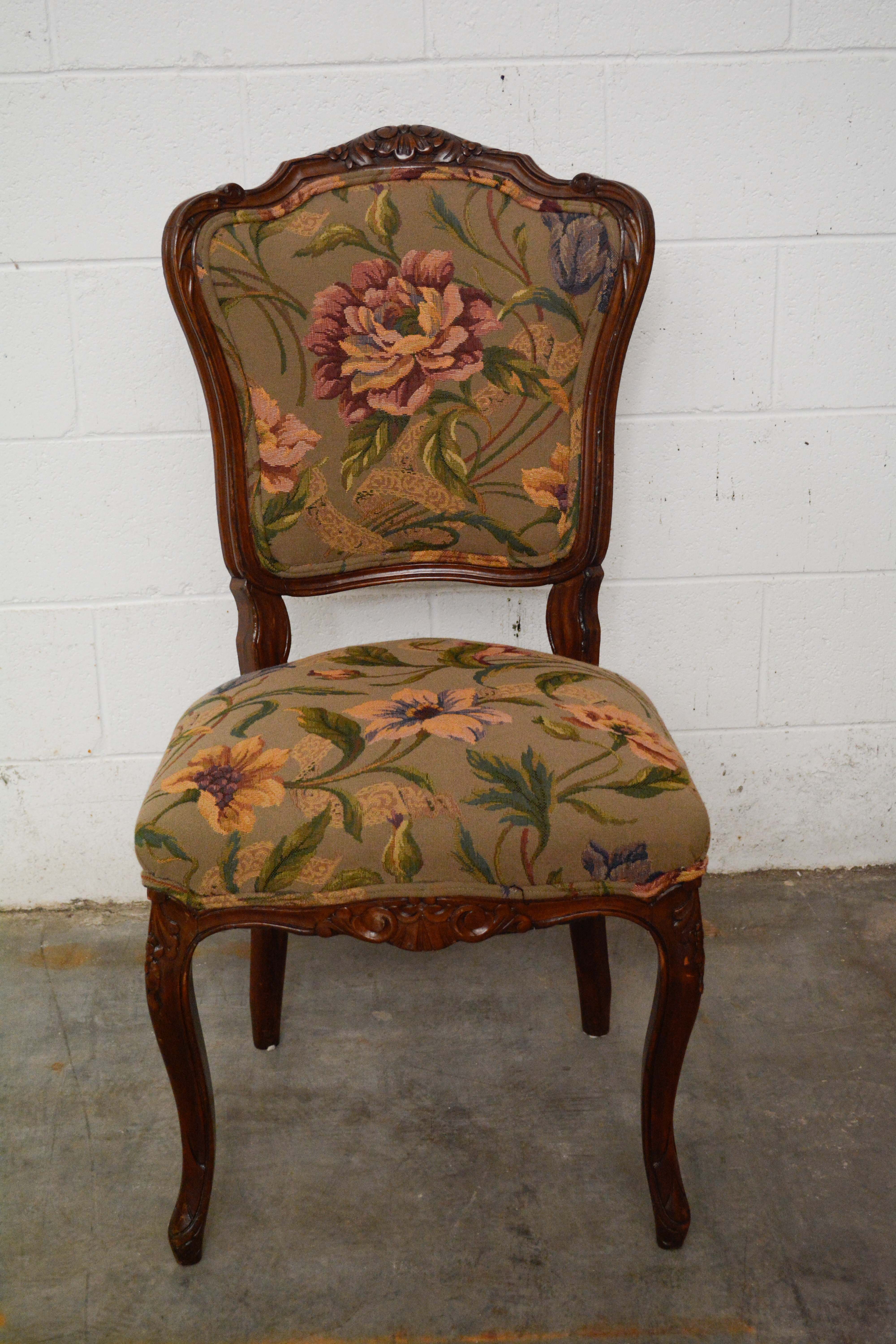French Provincial Style Walnut Dining Chairs Set, 20th Century